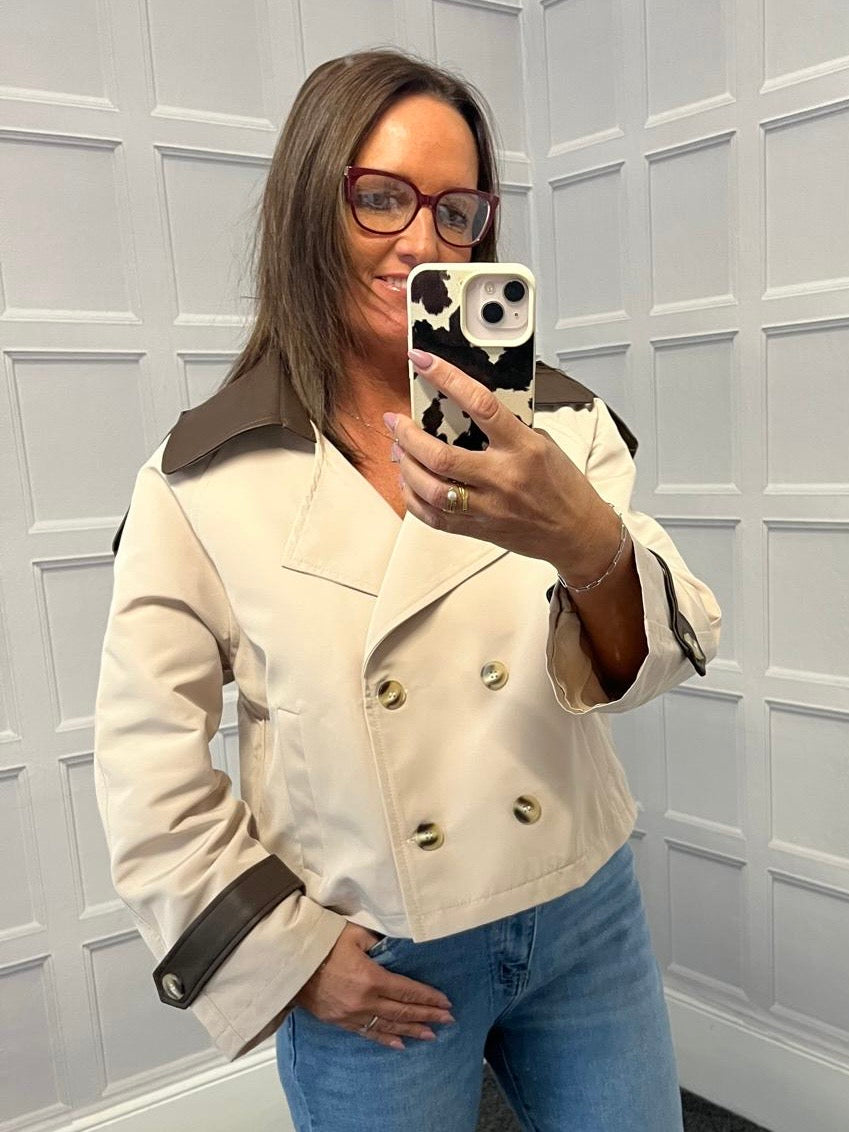 Beige/Chocolate Crop Trench Coat
