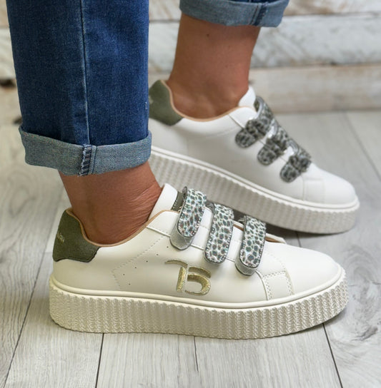 Teddy Smith - White/Khaki Strap Detail Trainer (120322)