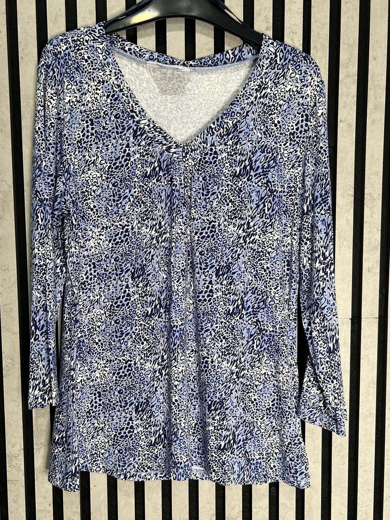 Denim Print V Neck Top