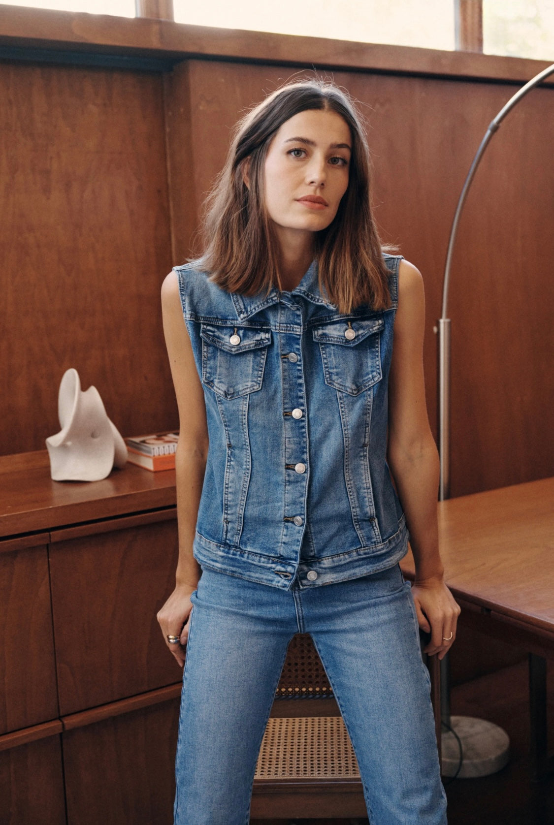 Mid Wash Slim Denim Vest