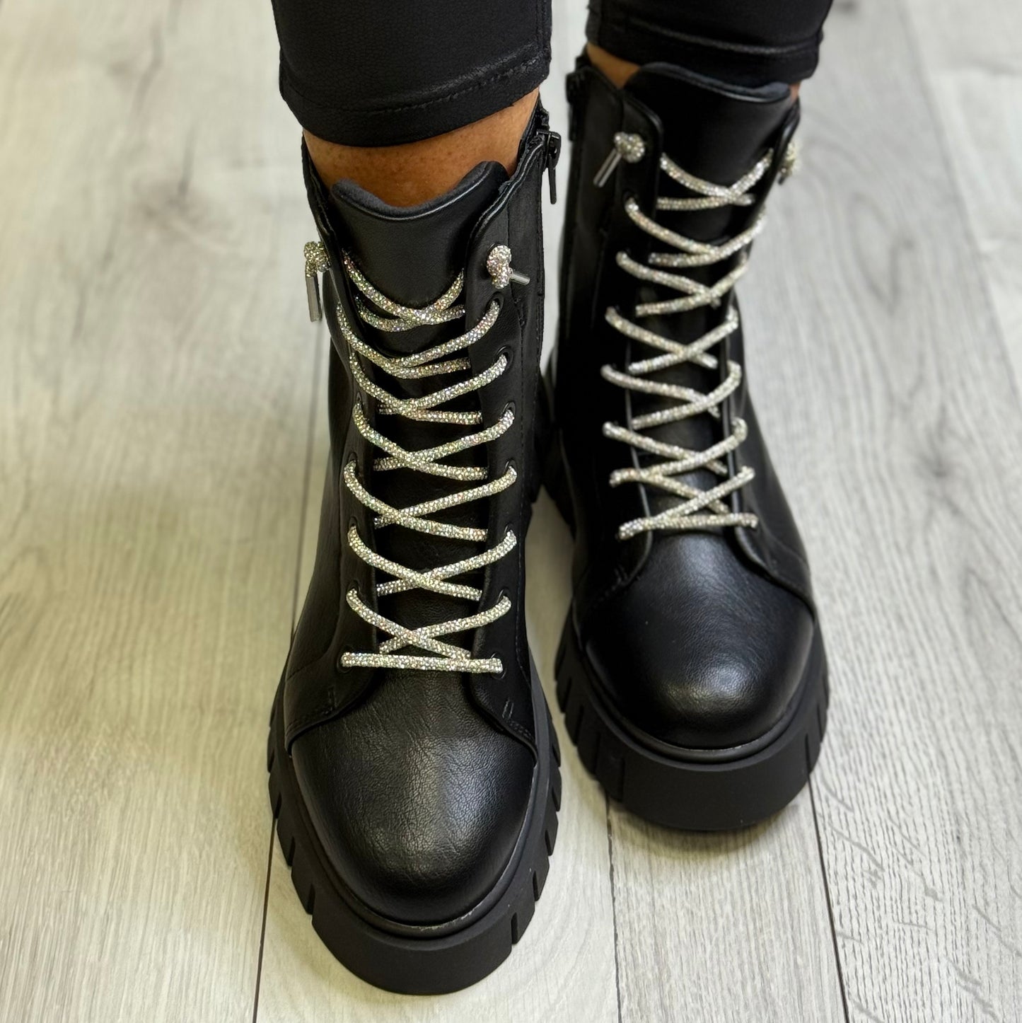 Bagatt- Black/Silver Diamante Lace Boot