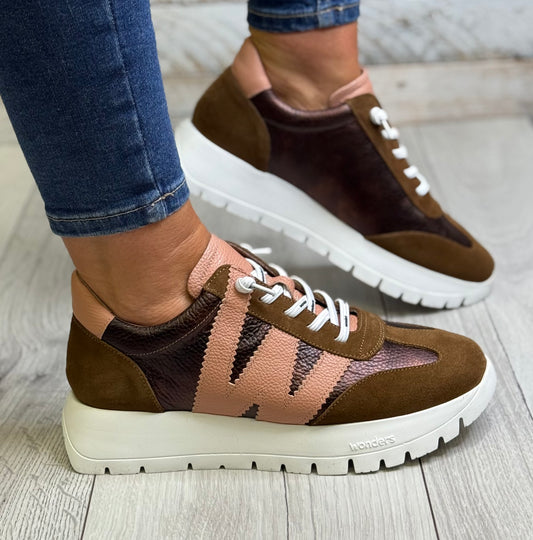 Wonders - A-2476 Bronze/Tan/Pink Combo Leather Trainer
