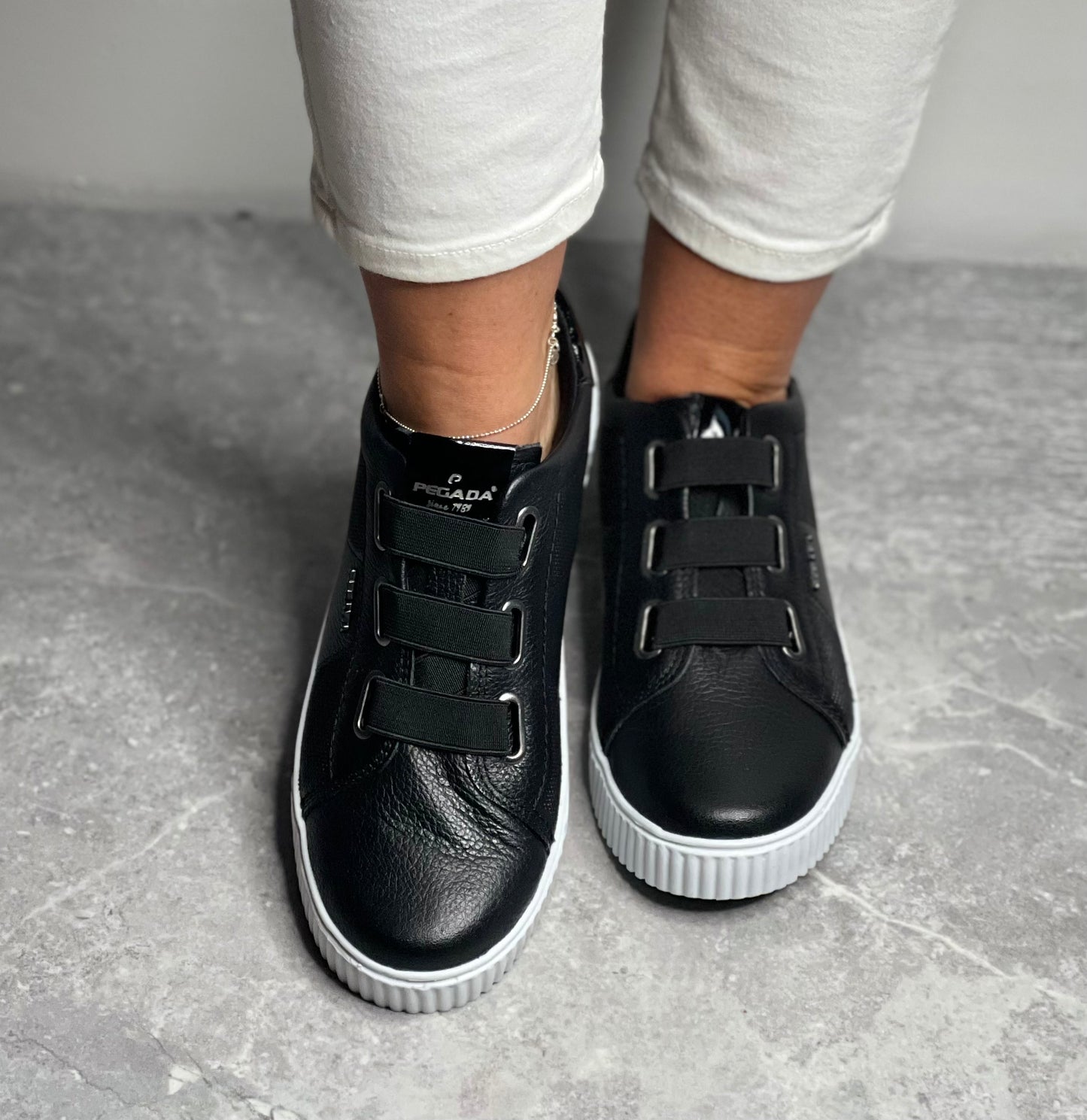 Pegada - Burnised Black Slip On Leather Trainer