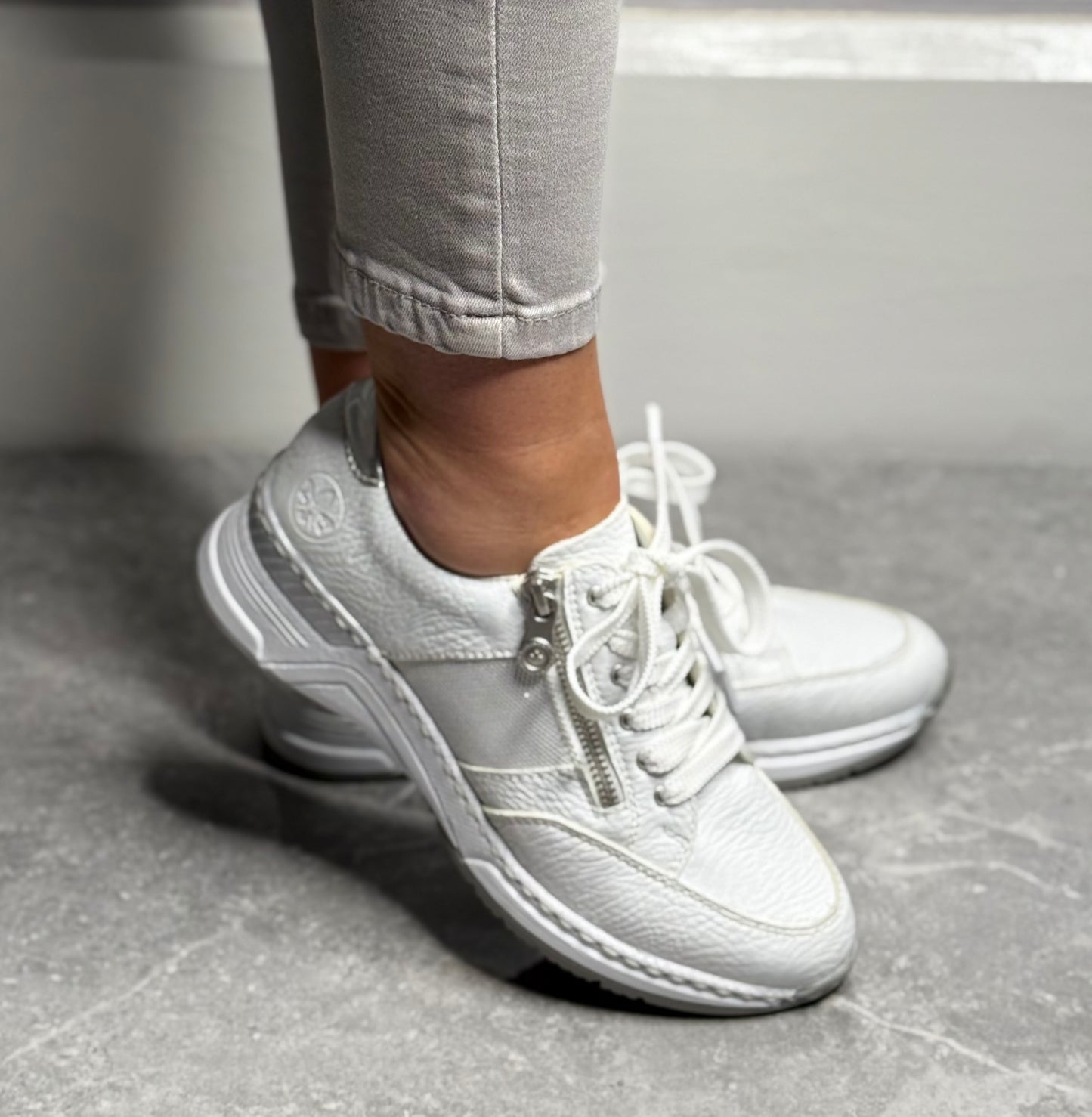 Rieker - White/Silver Wedge Trainer