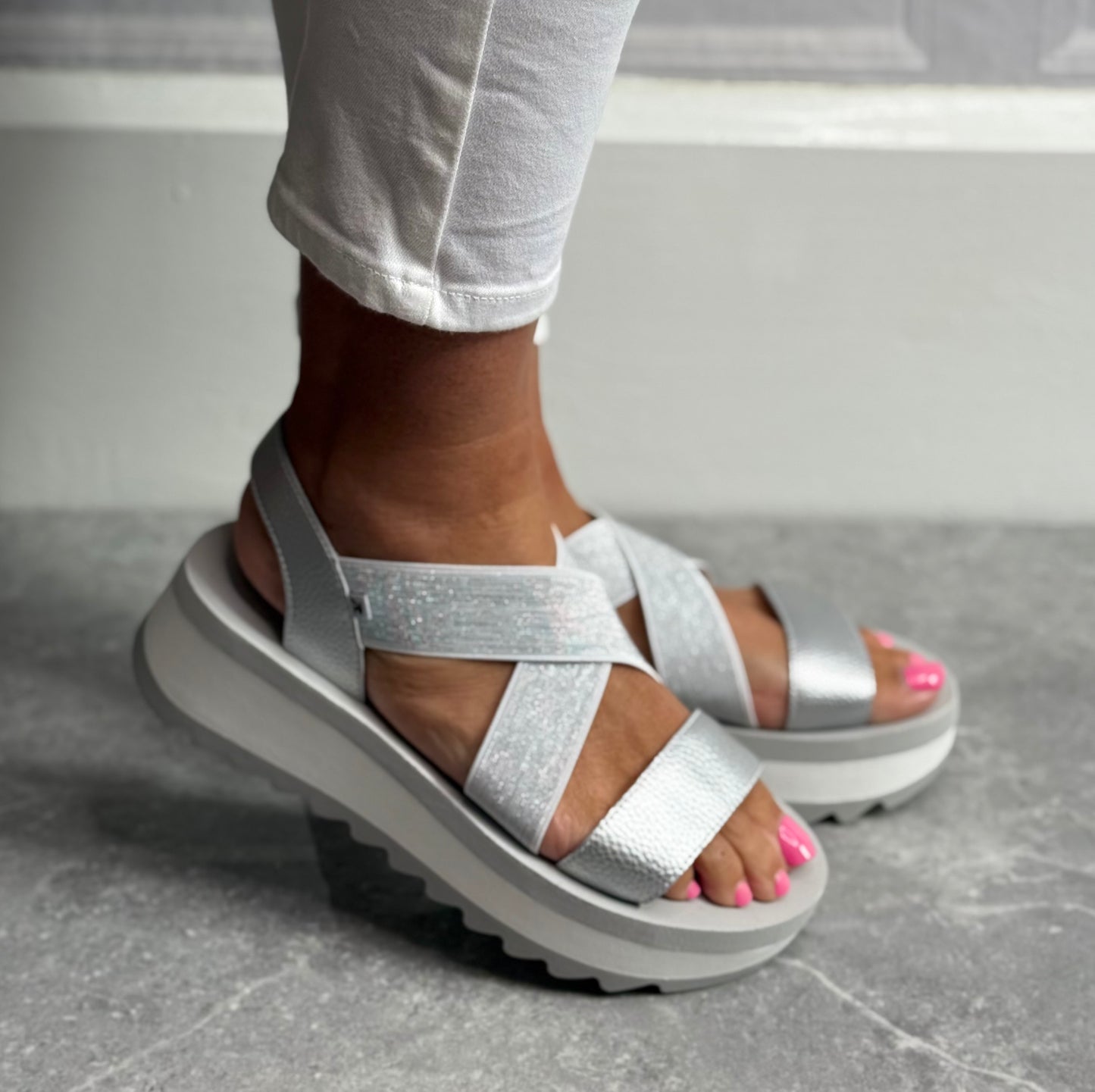 Rieker - Silver/Platinum Leather Sandal
