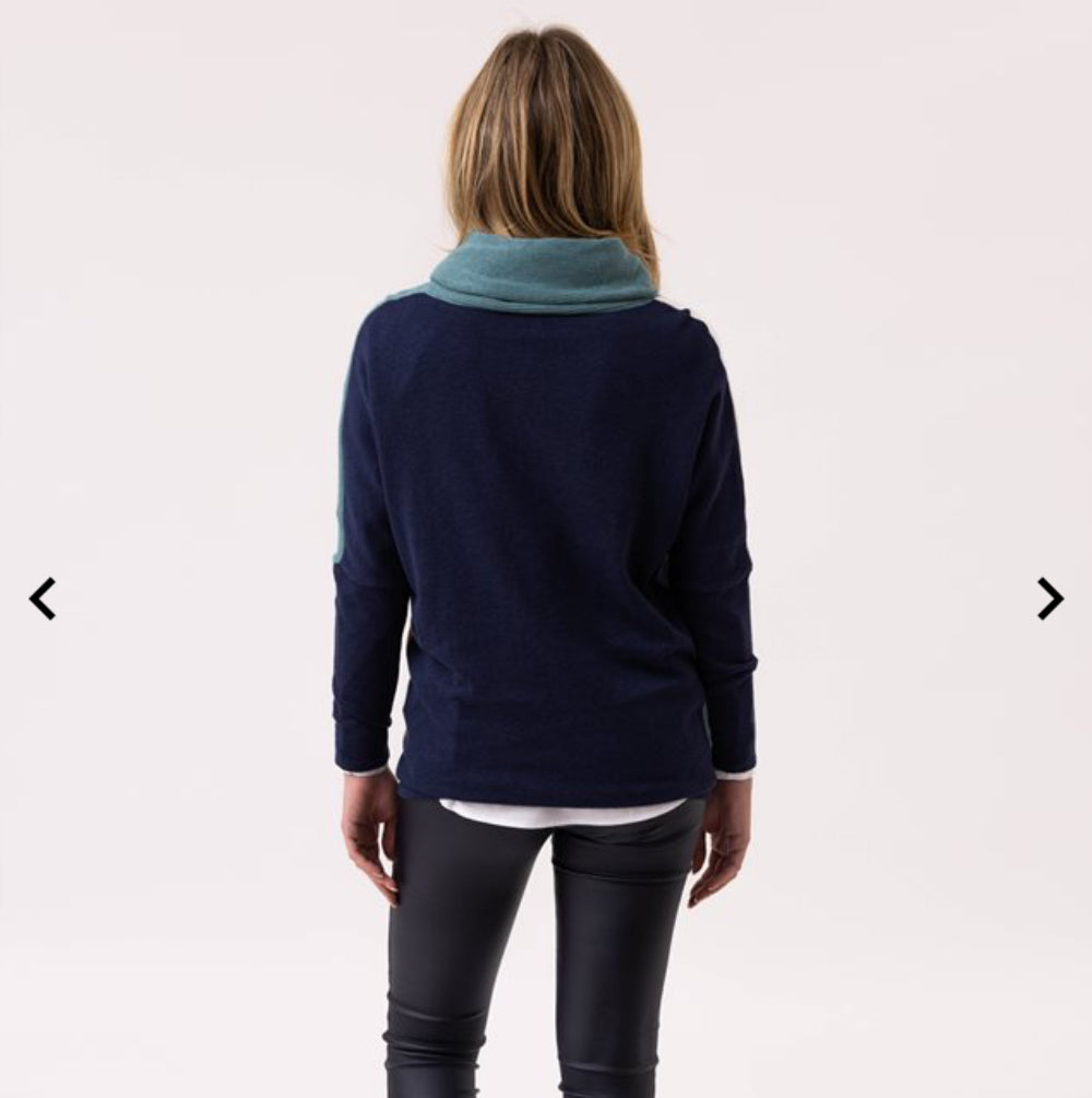 Marble - Teal/Navy Colour Block Cowl Neck