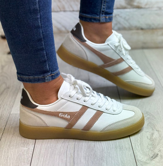 Gola - ‘Viper’ White/Cameo/Dark Brown Gum Sole Trainer