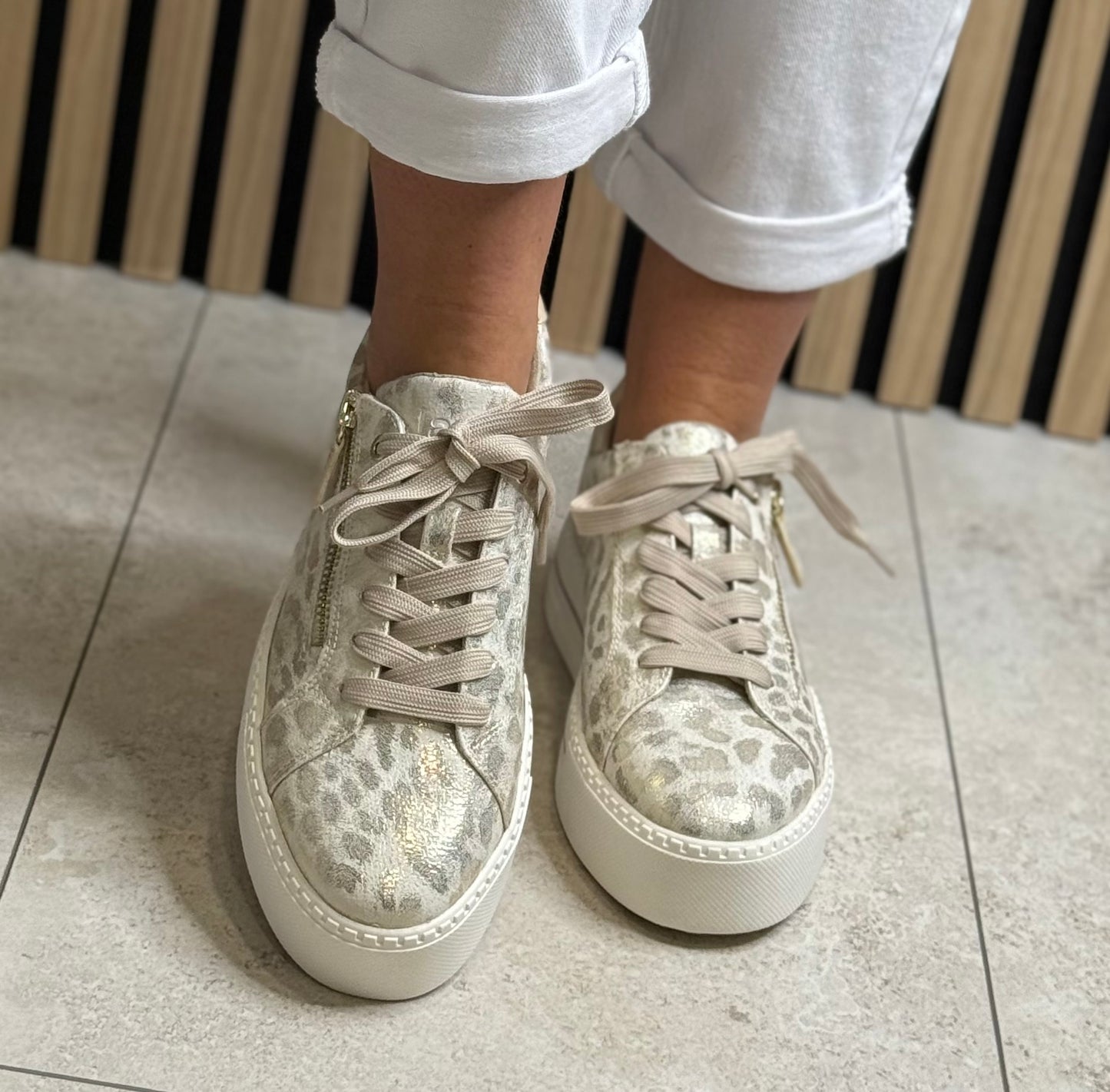 Jana - Gold Metallic Leopard Print Trainer