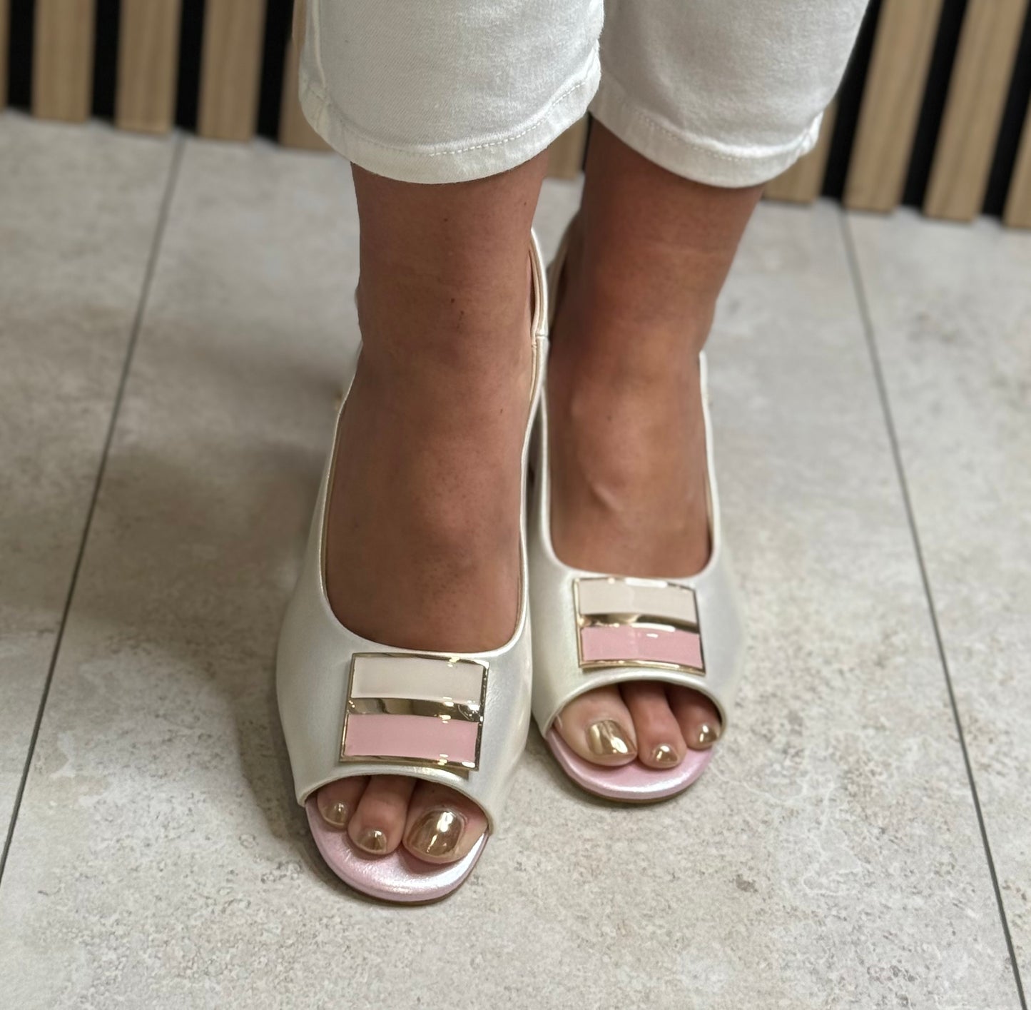 Kate Appleby - ‘Sunderland ’ Pearl Metallic Peep Toe Sling Back