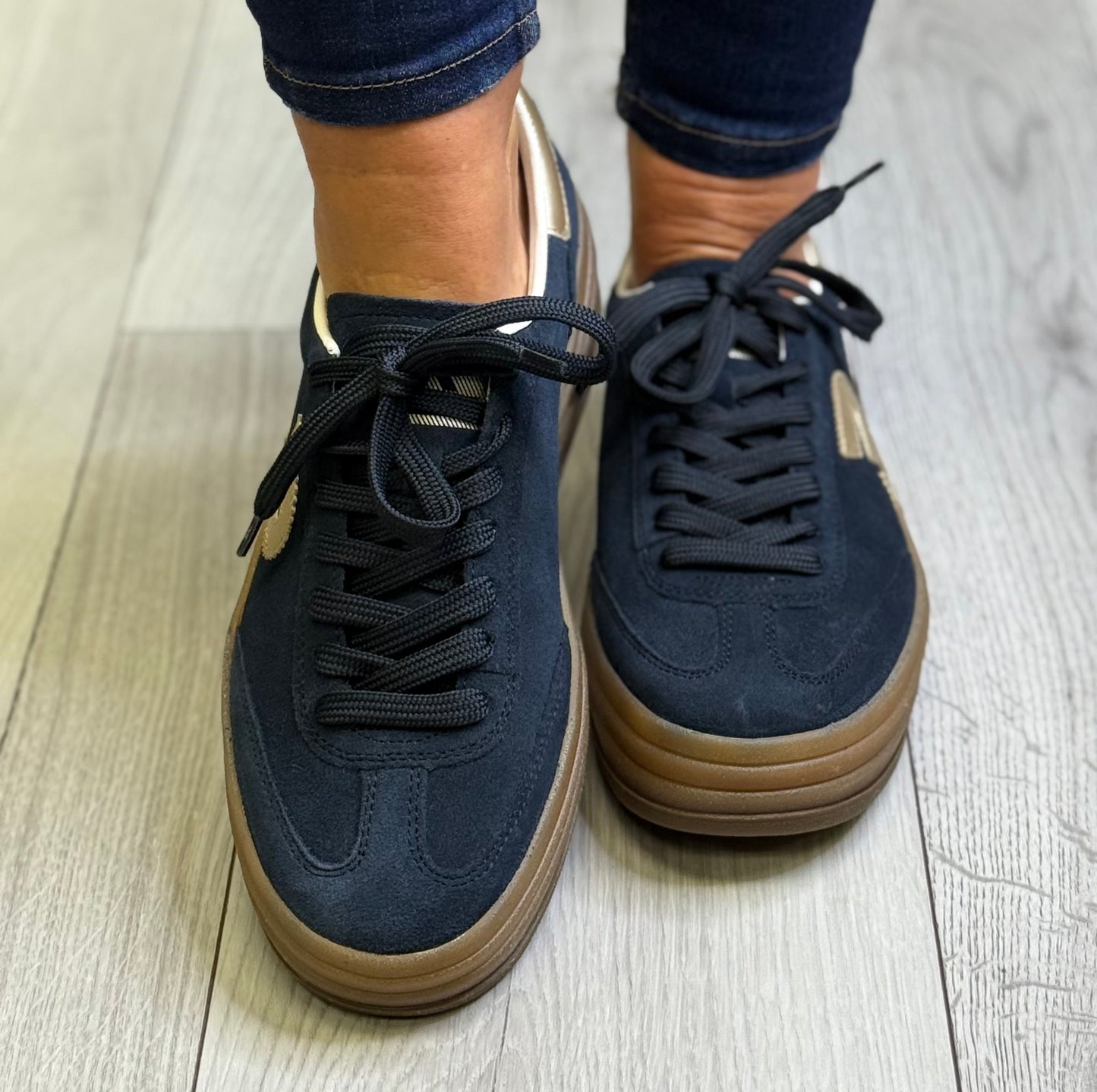 Rieker - Navy Blue Gum Sole Platform Trainer