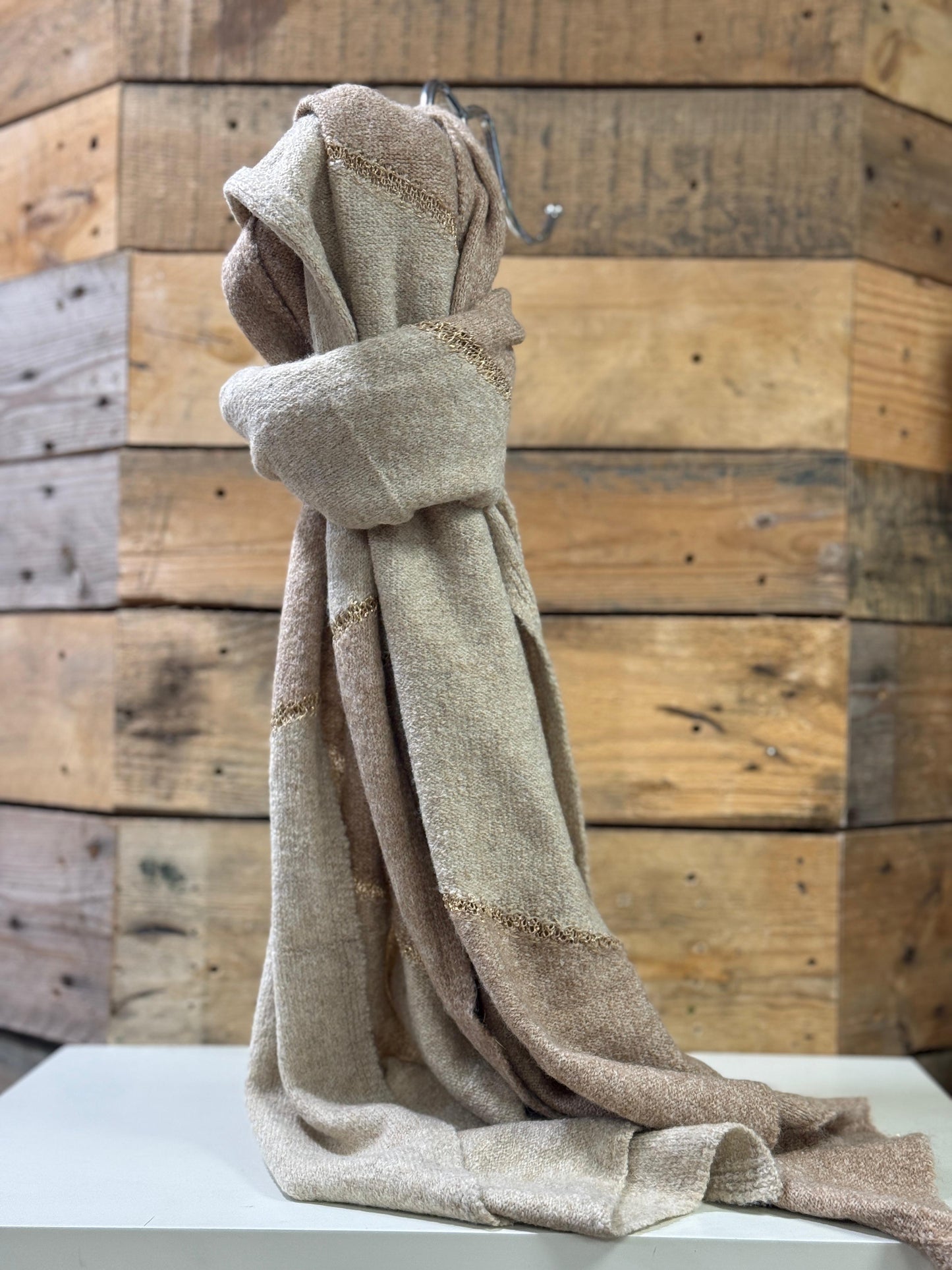 hannah k - Beige/Nude Lurex Stripe Scarf