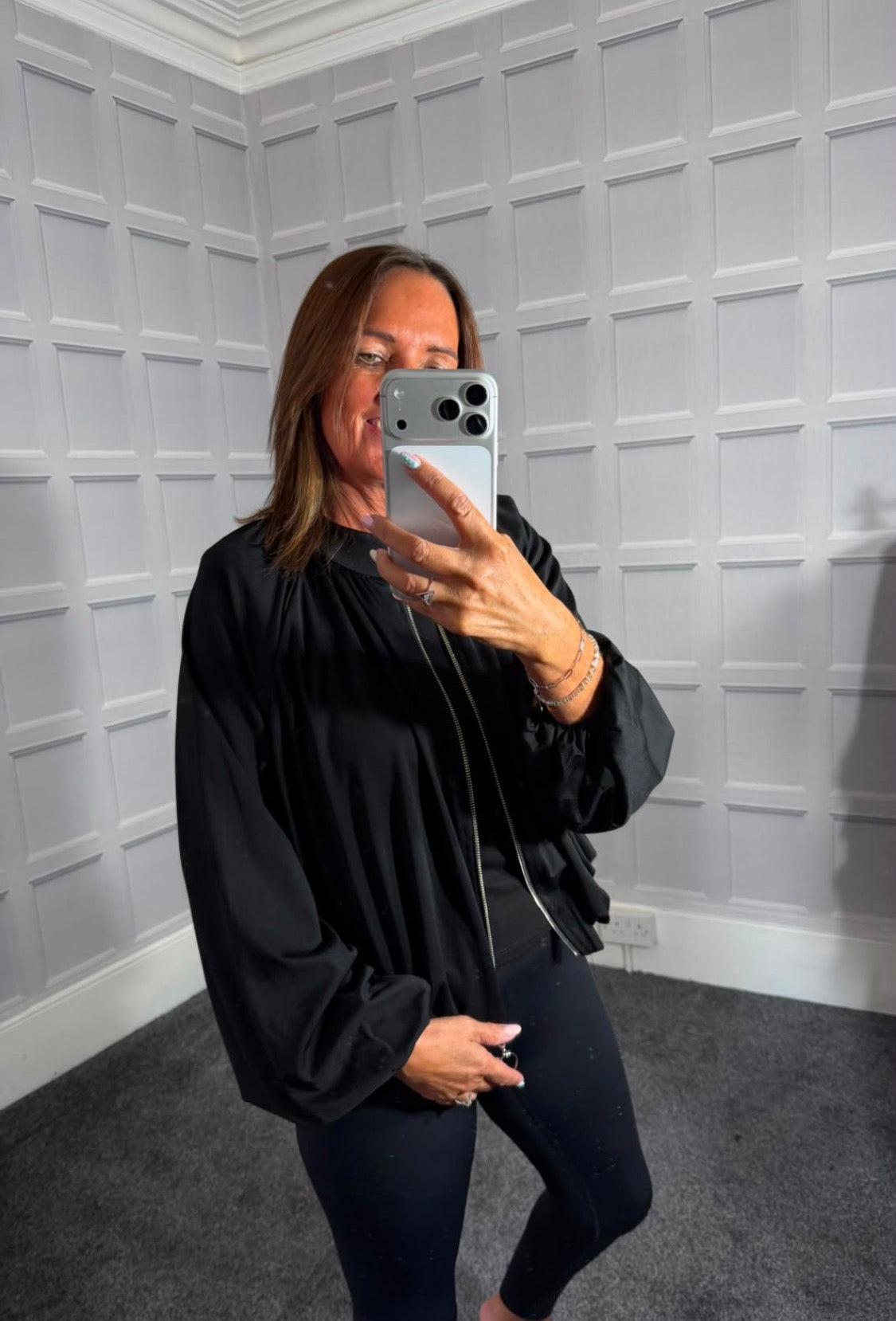 Black Bubble Hem Zip Jacket