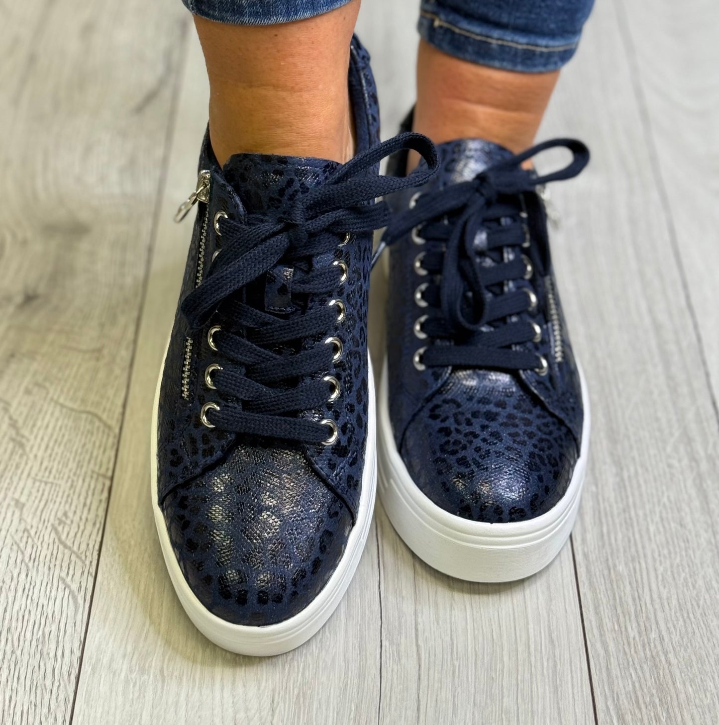 Lunar - 'Charm' Navy Side Zip Trainer