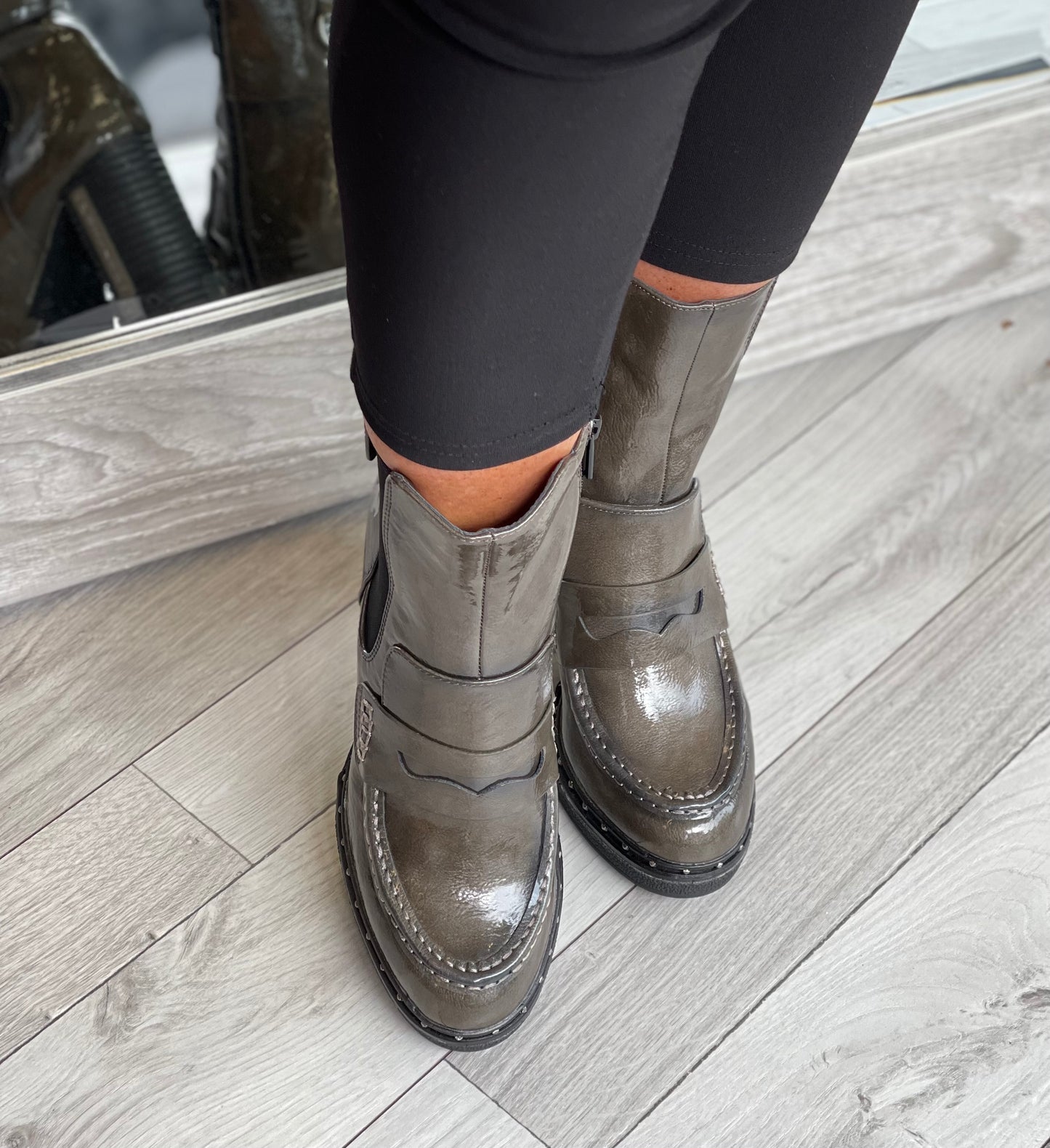 Mustang - Green Metallic Patent Block Heel Boot
