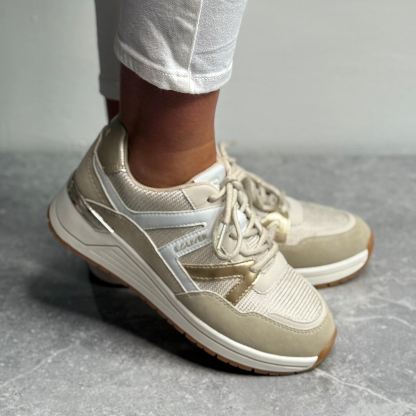 S Oliver - Beige/Gold Combo Trainer