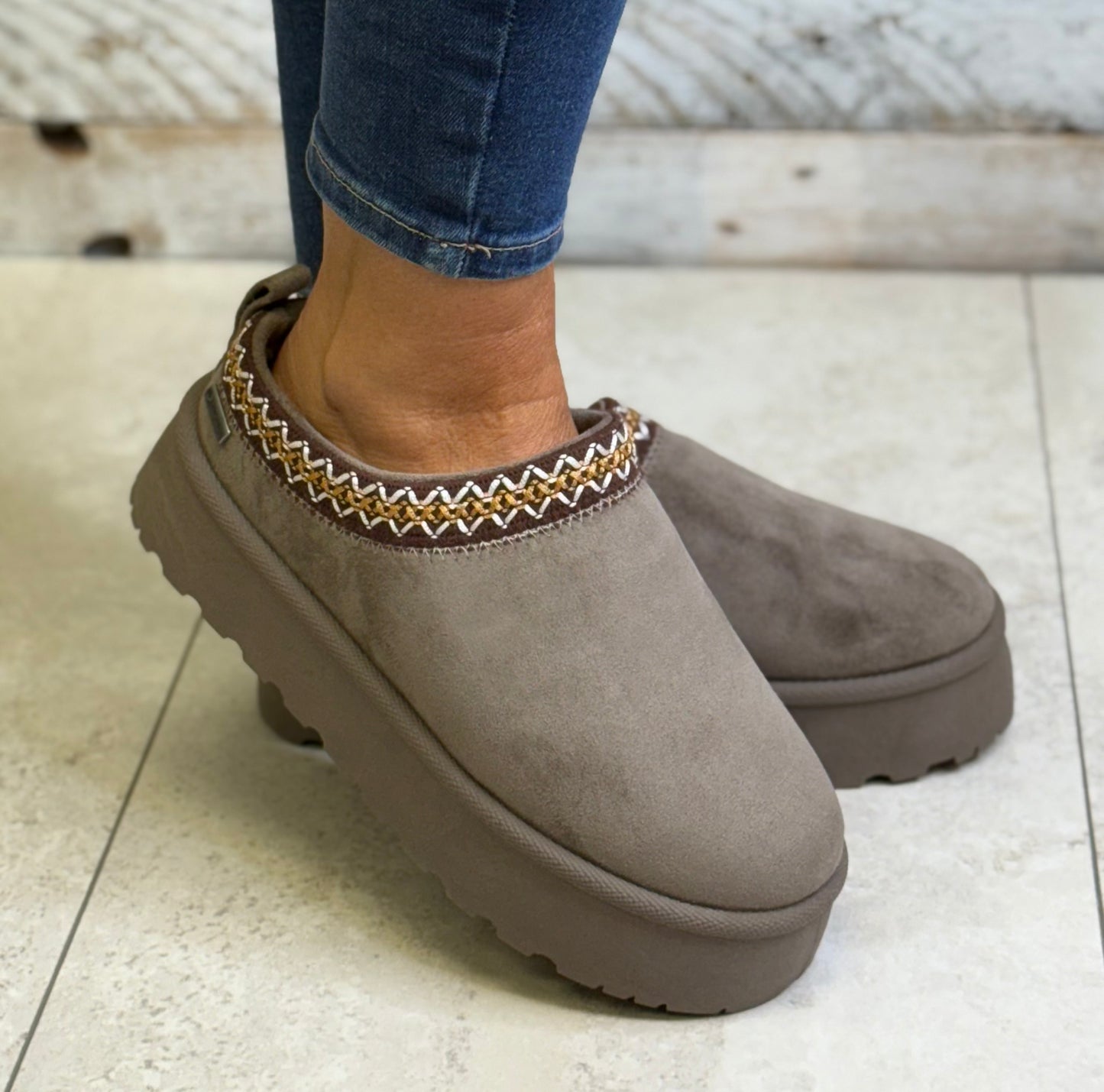 Tom Tailor - Taupe Lined Platform Mule