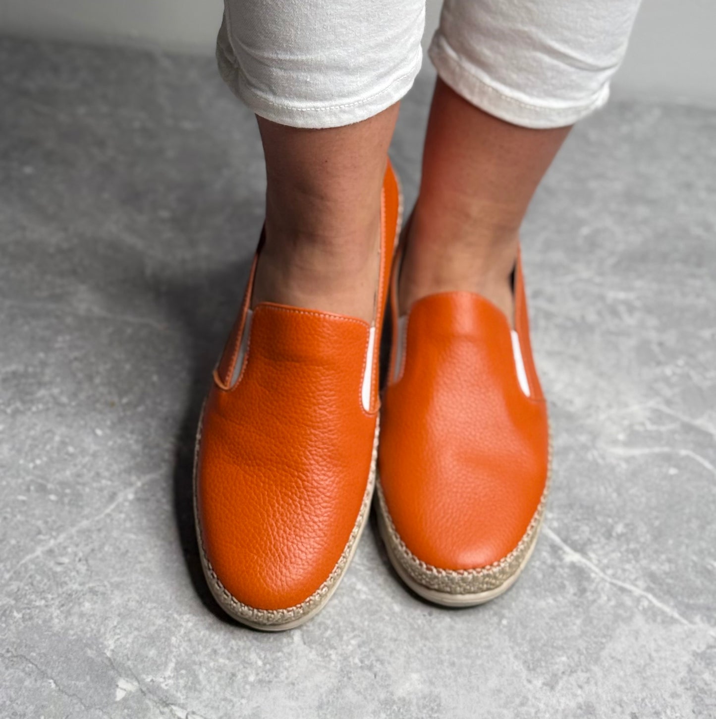 Shoozy - 'Fiona' Orange Leather Slip On Shoe