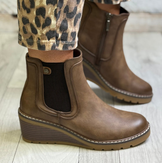 Lunar - 'Connie' Brown Wedge Ankle Boot