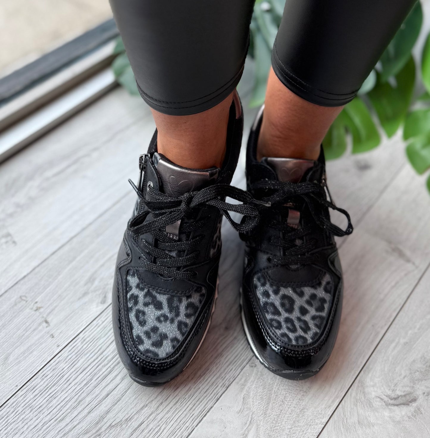 Marco Tozzi Black Leopard Print Trainer