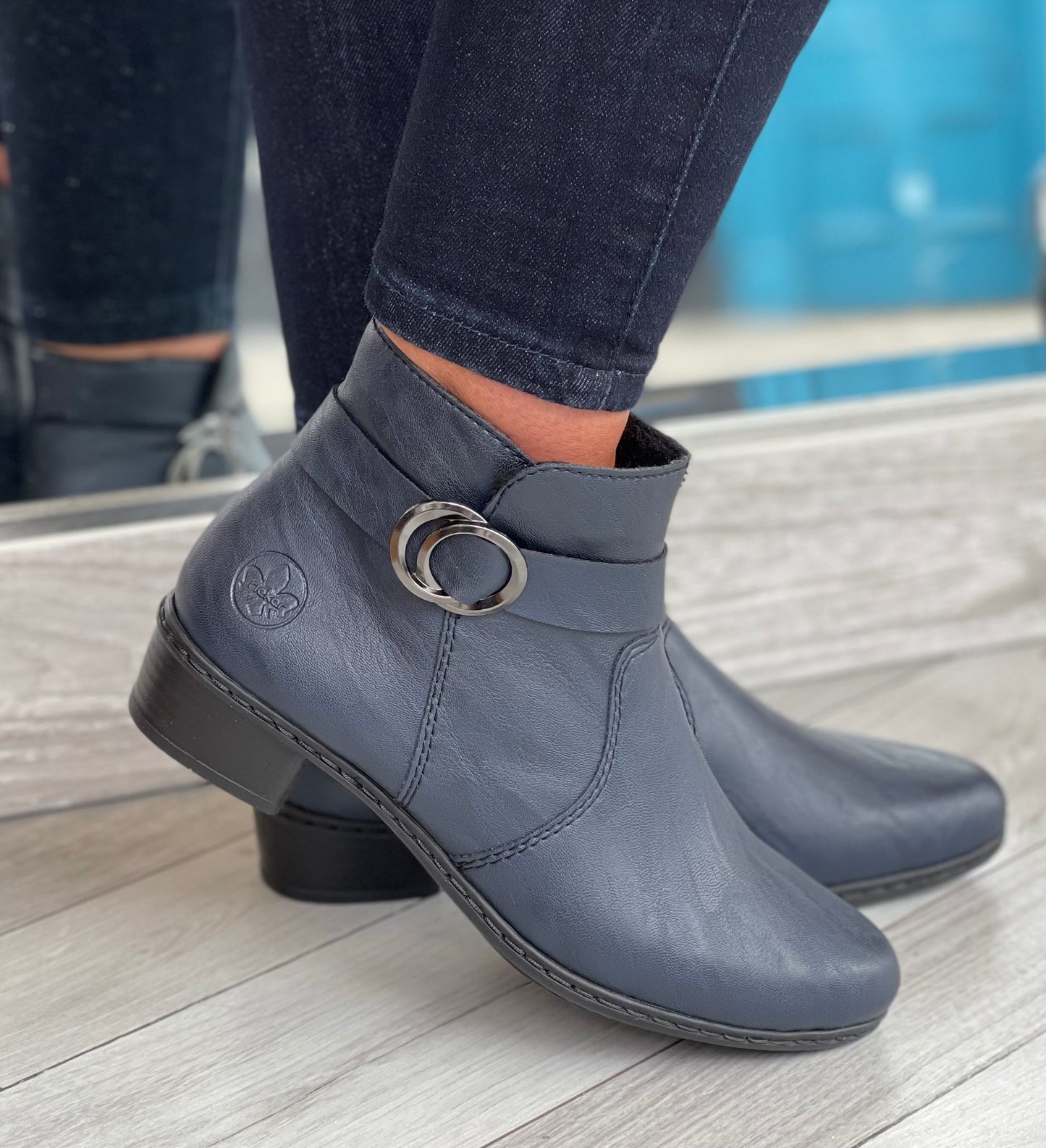 Rieker - Navy Strap Detail Leather Boot