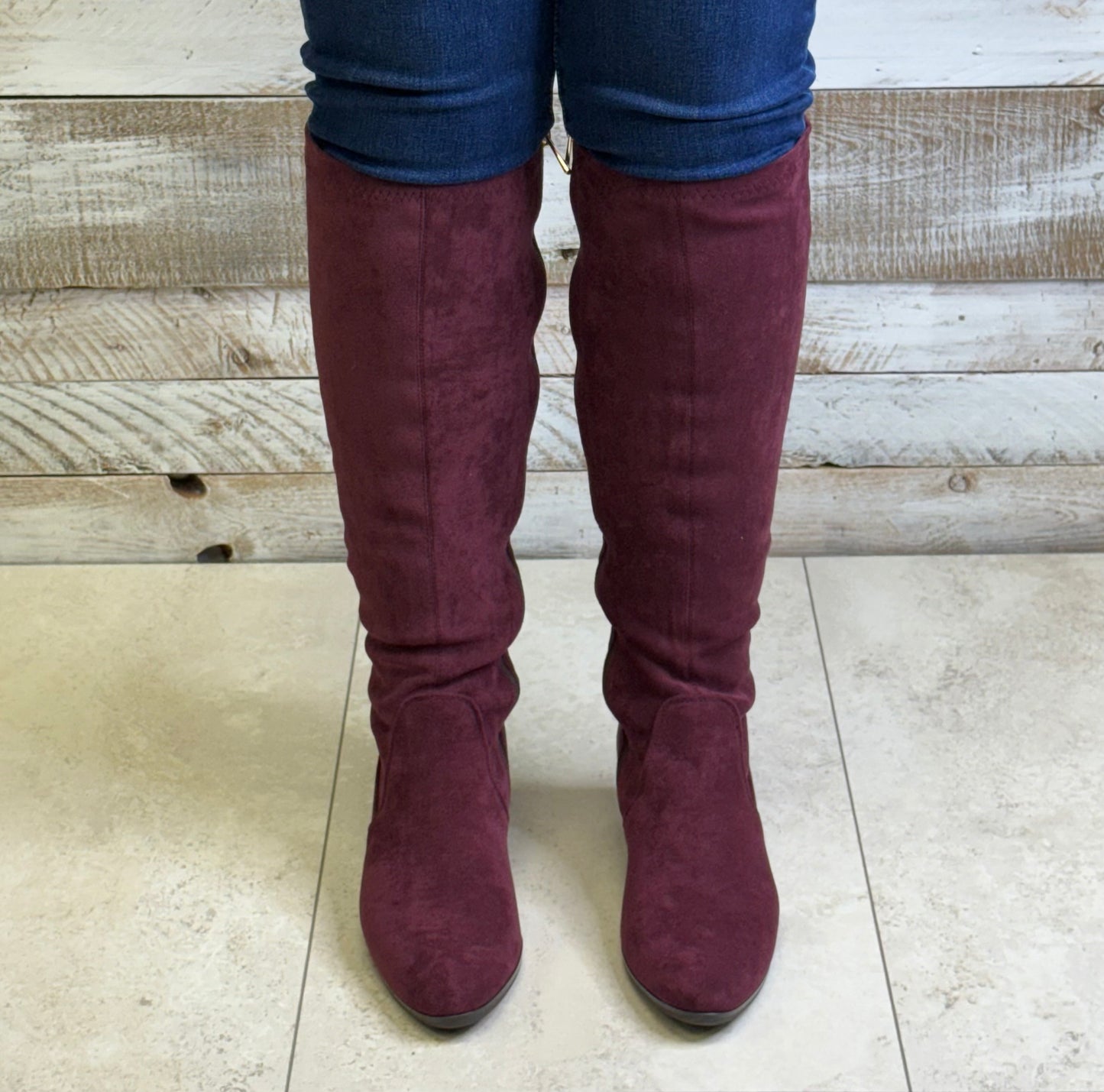 Patrizio Como - 'Emmetton' Burgundy Faux Suede Long Boot