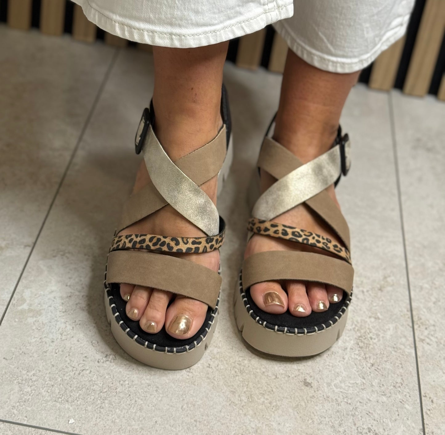 Rieker - Black/Animal Combo Platform Sandal