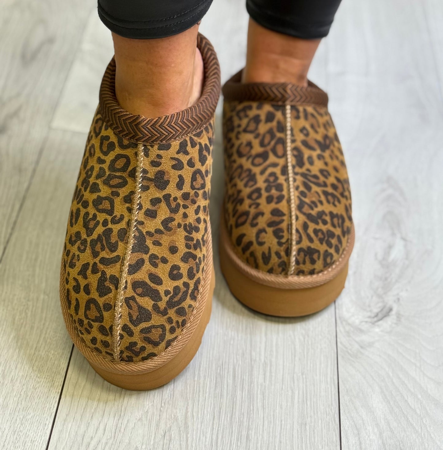 S Oliver - Leopard Leather Platform Mule