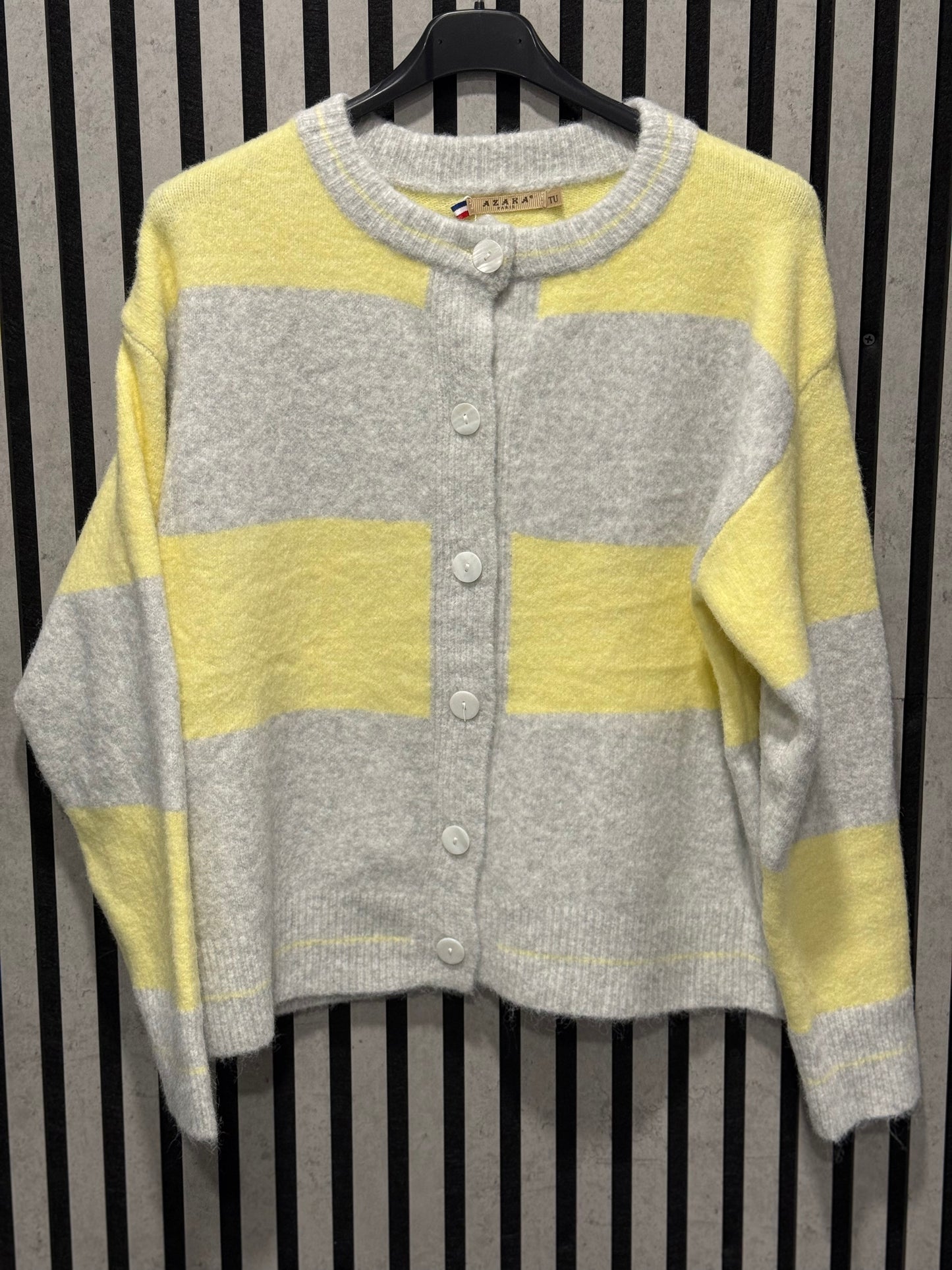 Lemon/Grey Stripe Cardi/Jumper