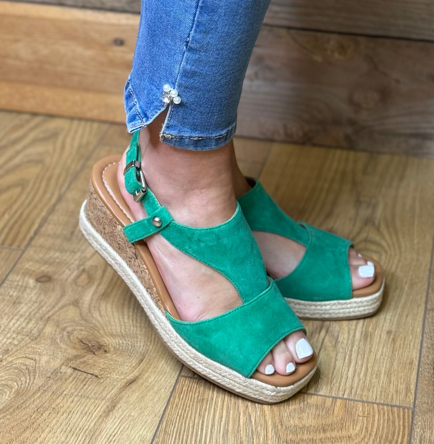 Lotus - 'Madeline' Green Suede Wedge Sandal