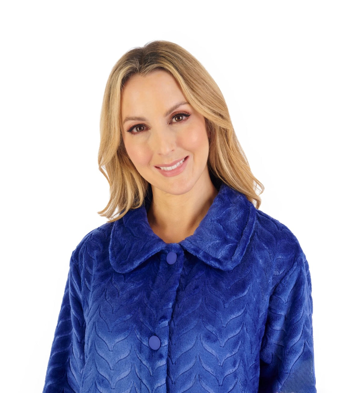 Slenderella - Embossed Pattern Fleece Button Housecoat