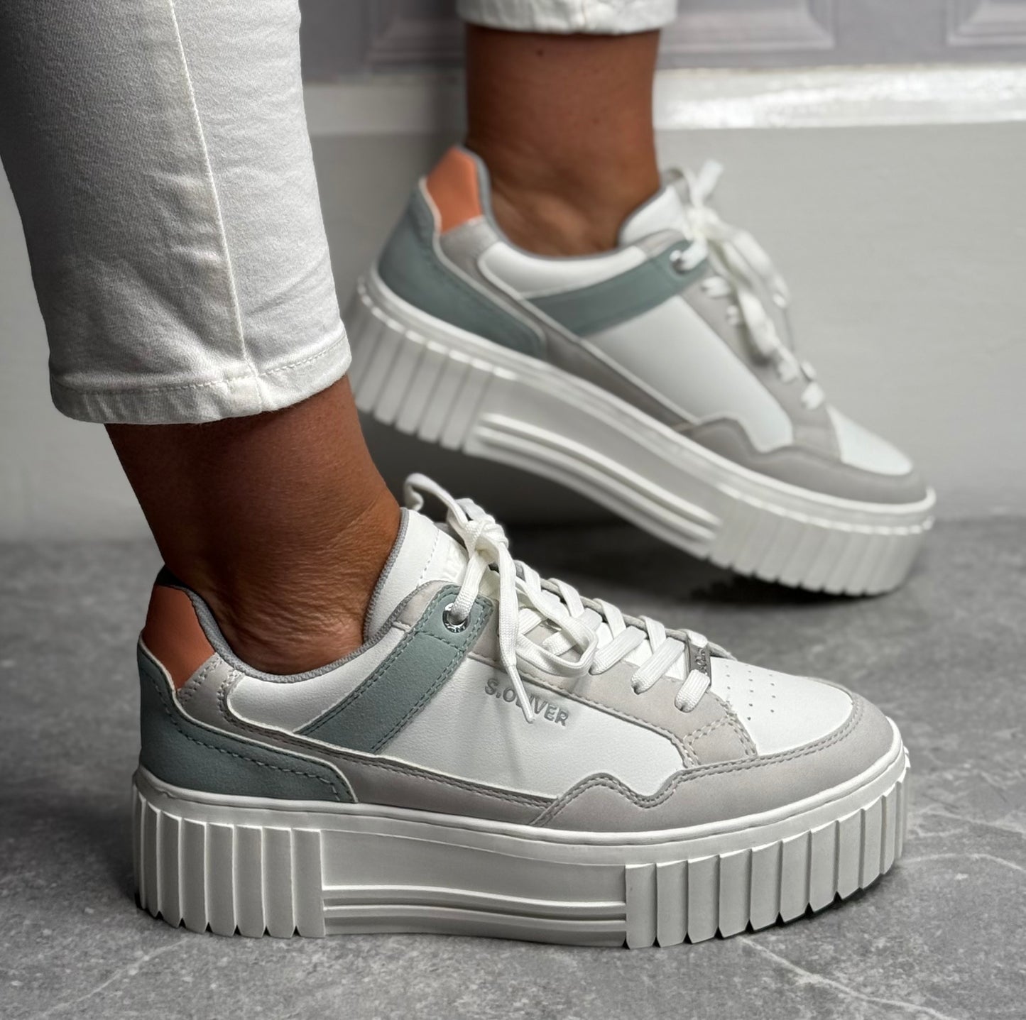 S Oliver - White Combo Platform Trainer
