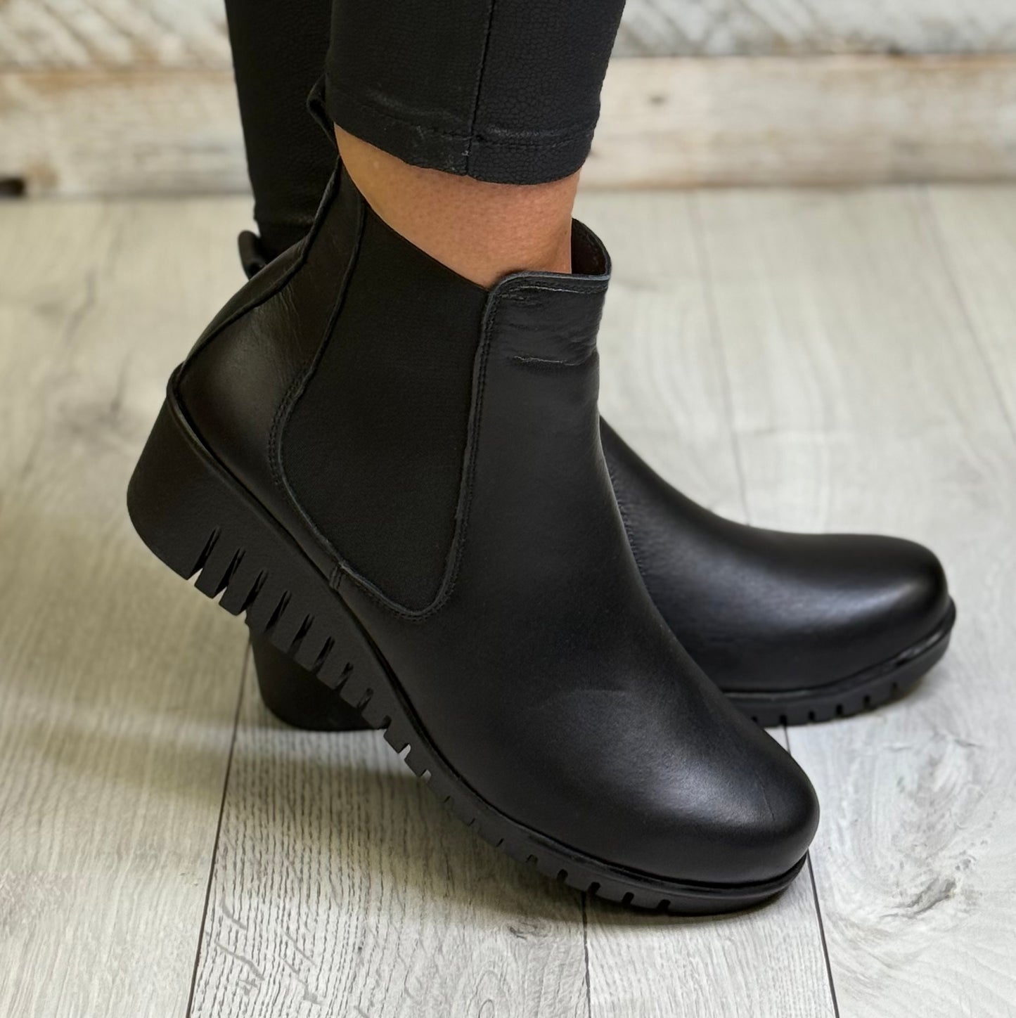Lotus - 'Dresden' Black Leather Wedge Boot