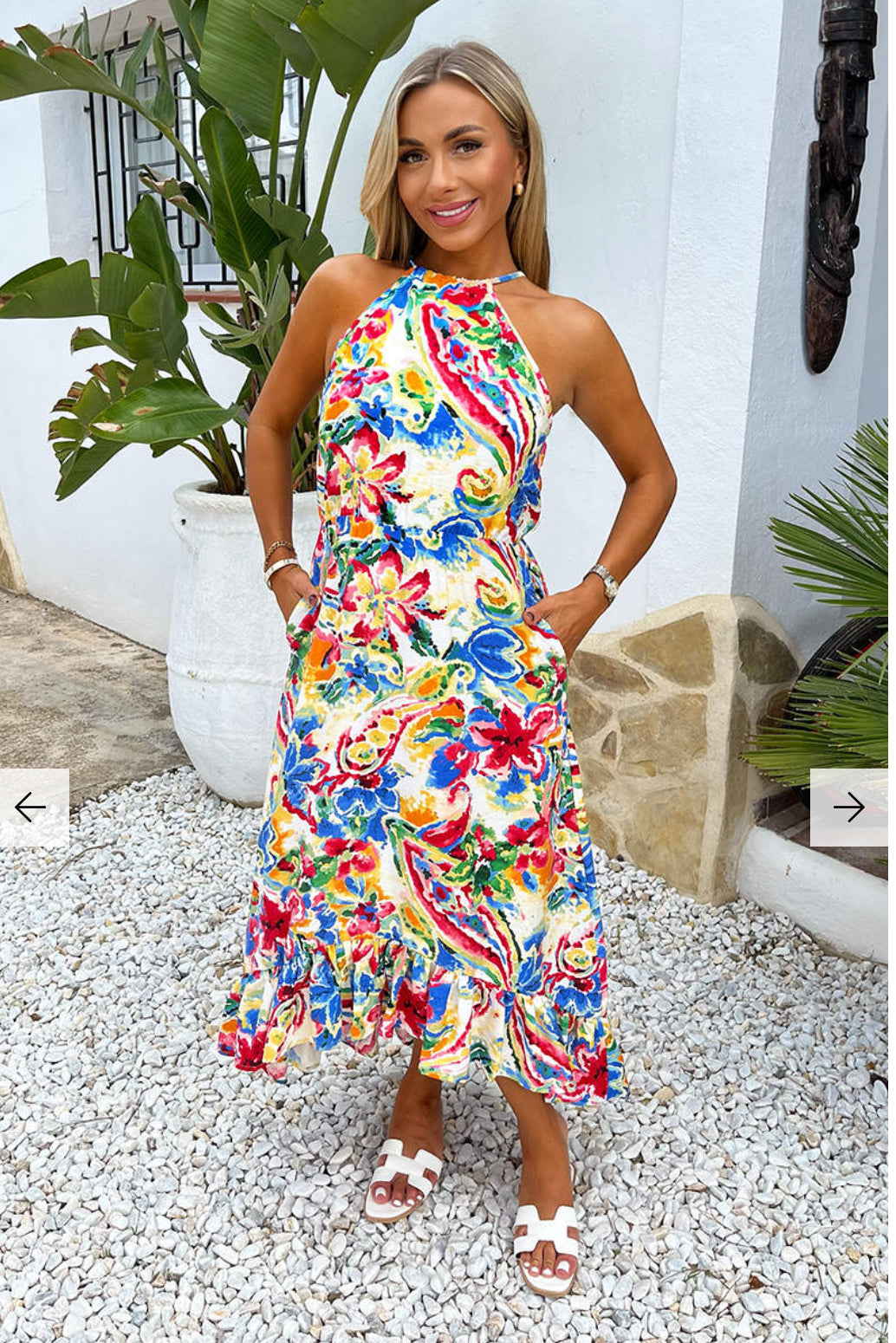 AX Paris - Multi Garden Print Racer Neck Frill Hem Midi Dress