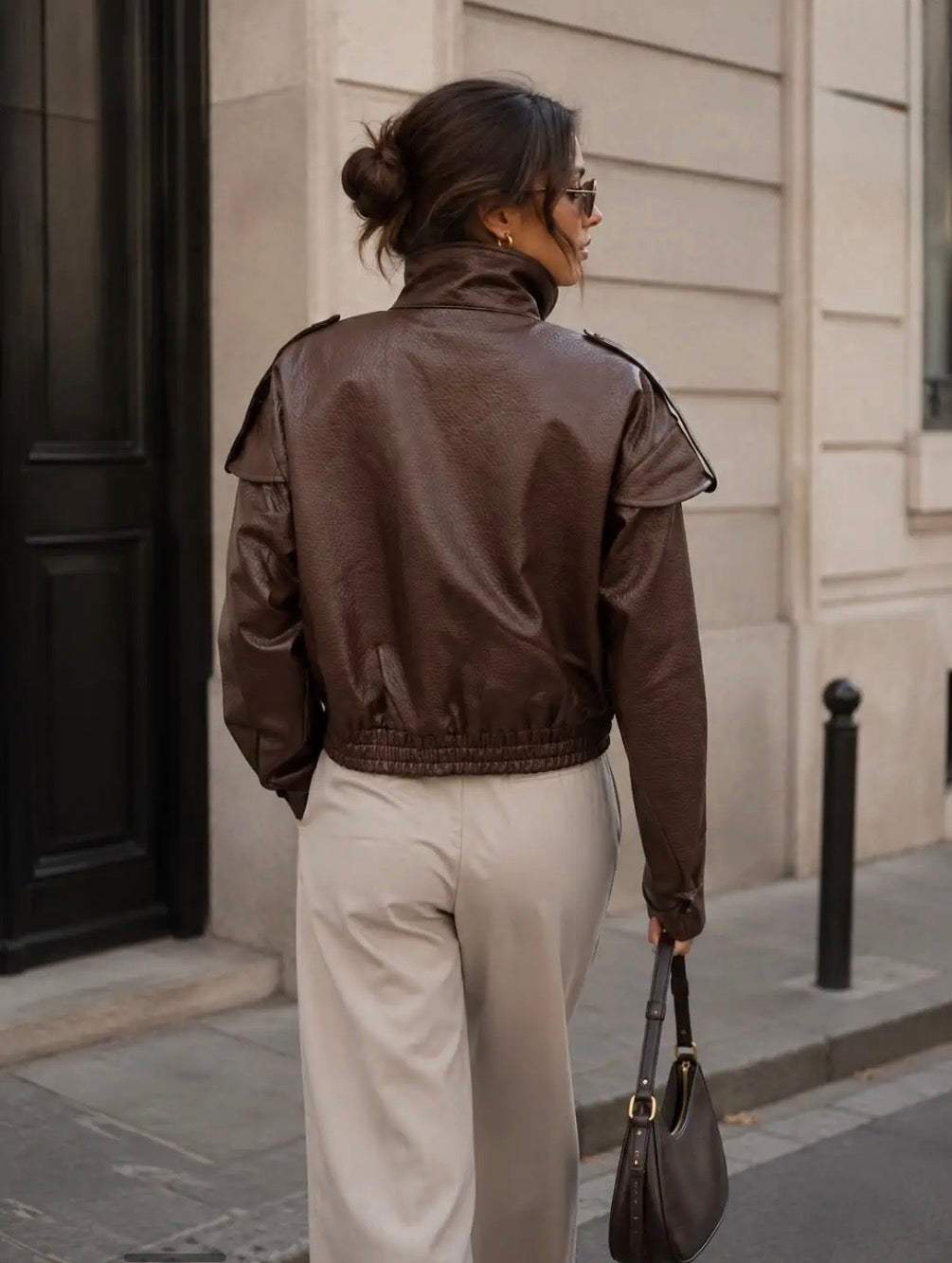 Brown Short Faux Leather Jacket.