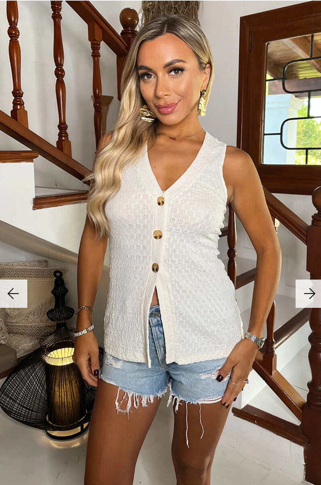 AX Paris - Cream Textured Button Front Waistcoat