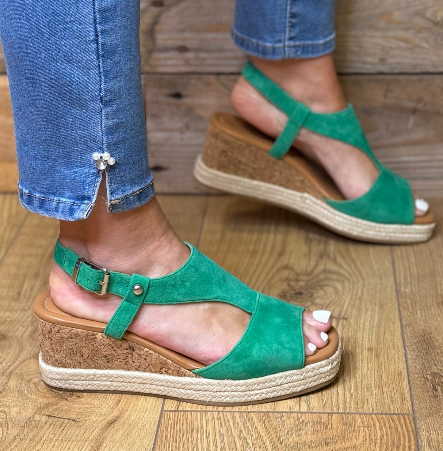 Lotus - 'Madeline' Green Suede Wedge Sandal