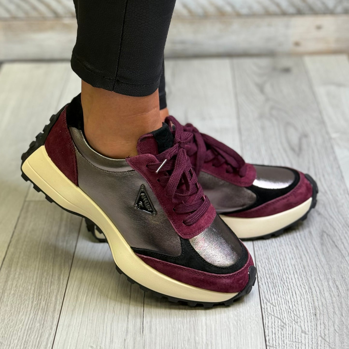 Kate Appleby - ‘Berk' Burgundy Chrome Metallic Combo Trainer