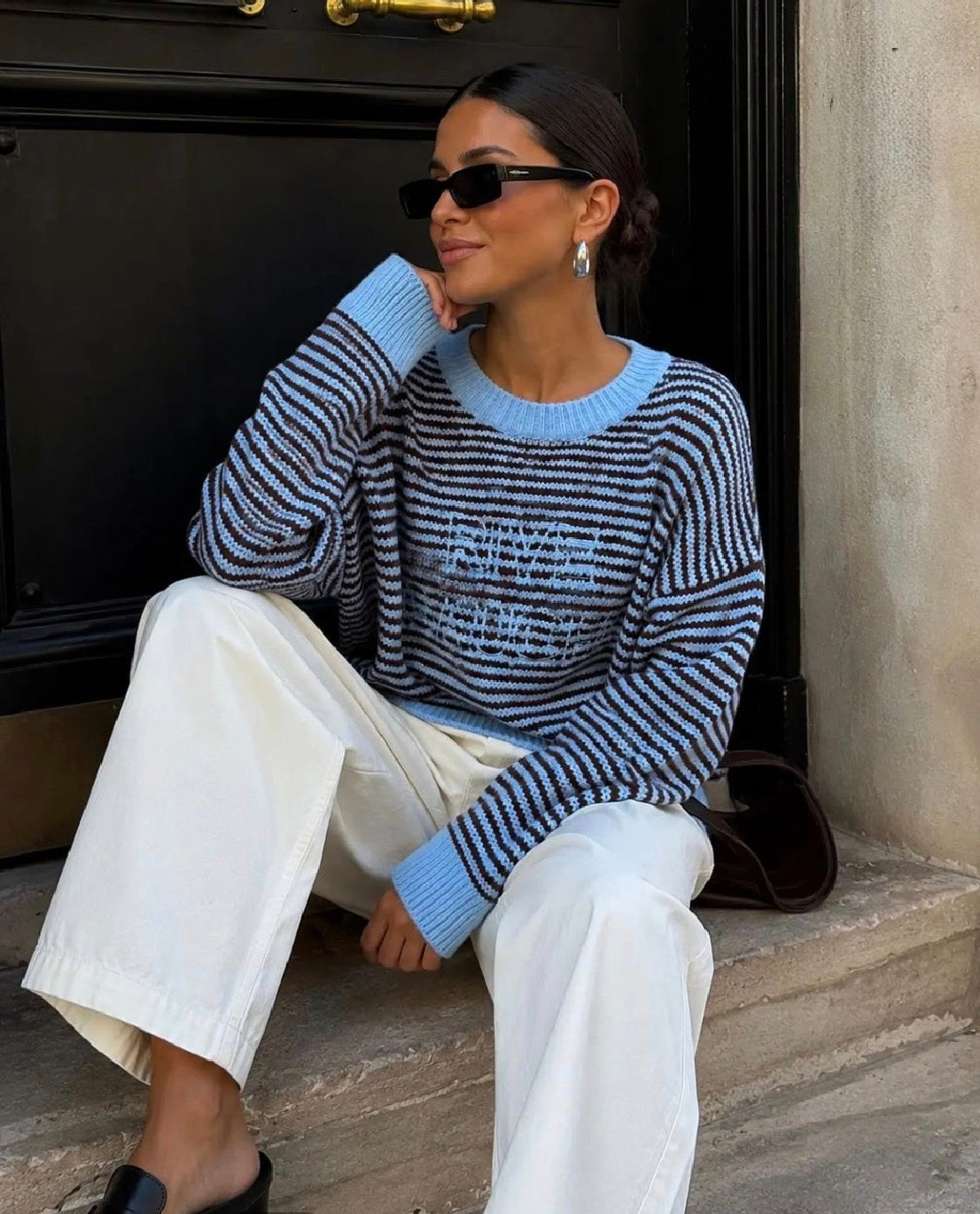 Pale Blue/Brown ‘Rive Gauche’ Striped Knit.