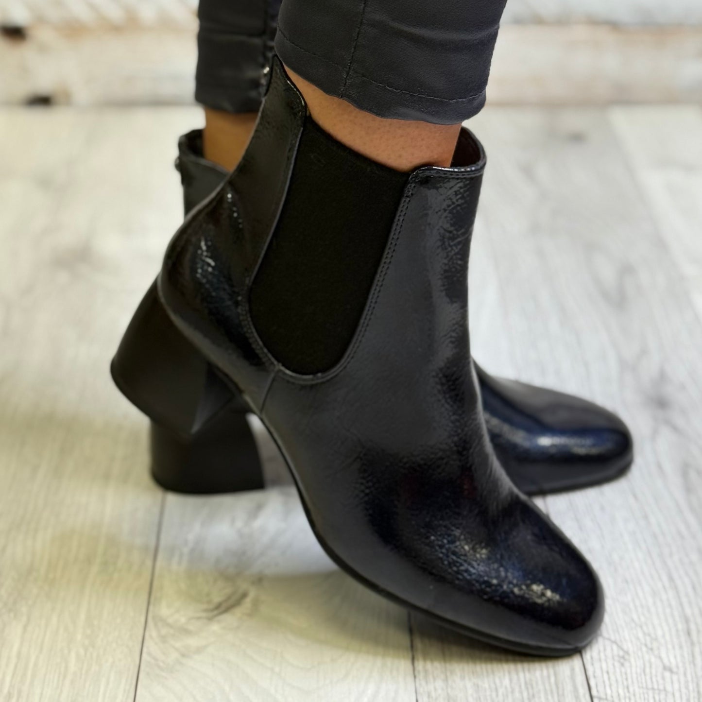 Tamaris - Navy Patent Gusset Boot