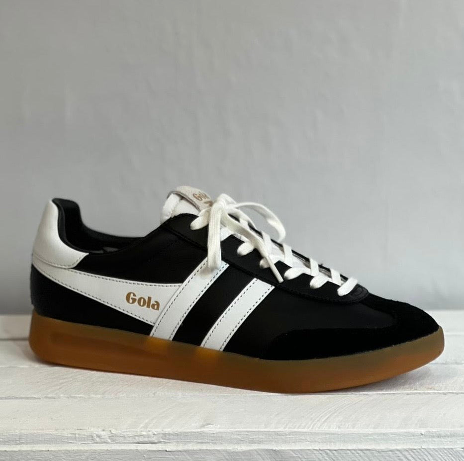 Gola - Mens 'Cyclone' Black/White Gum Sole Leather Trainer