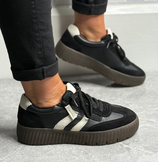 Tamaris Comfort - Black Side Zip Leather Trainer