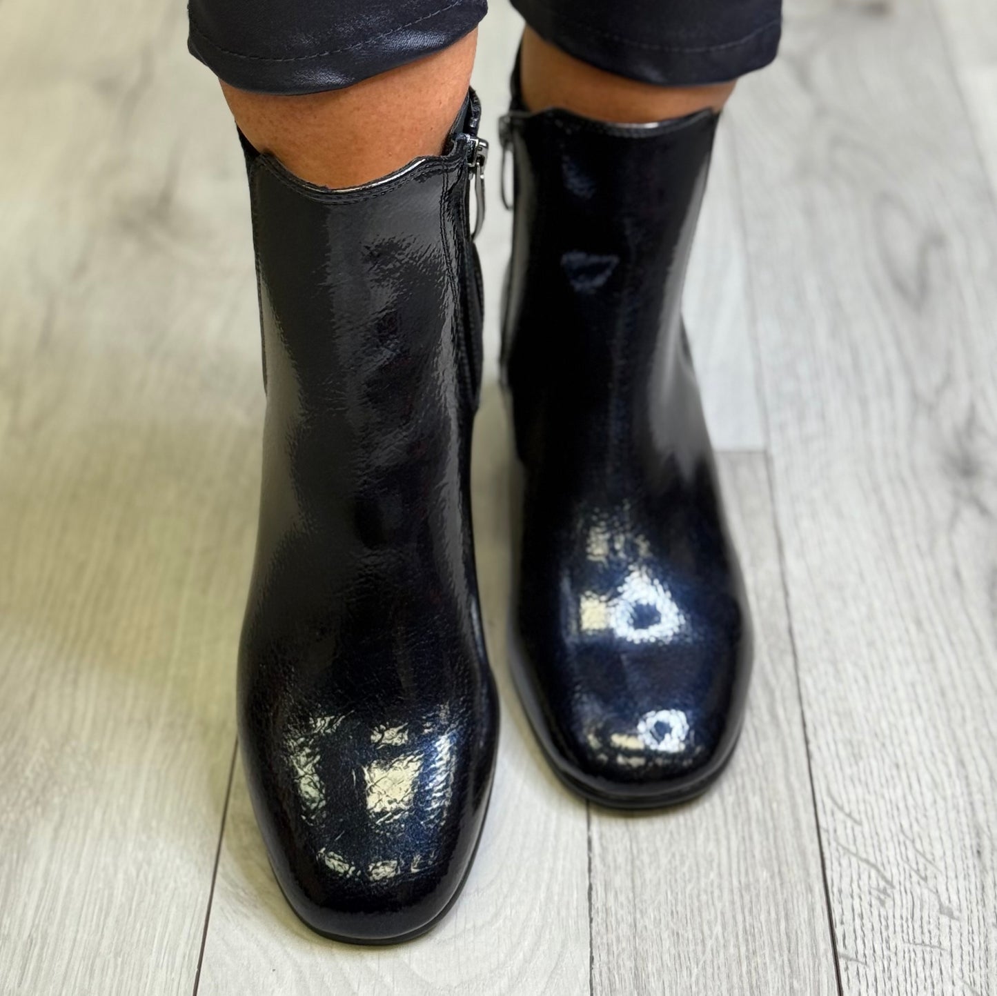 Tamaris - Navy Patent Gusset Boot