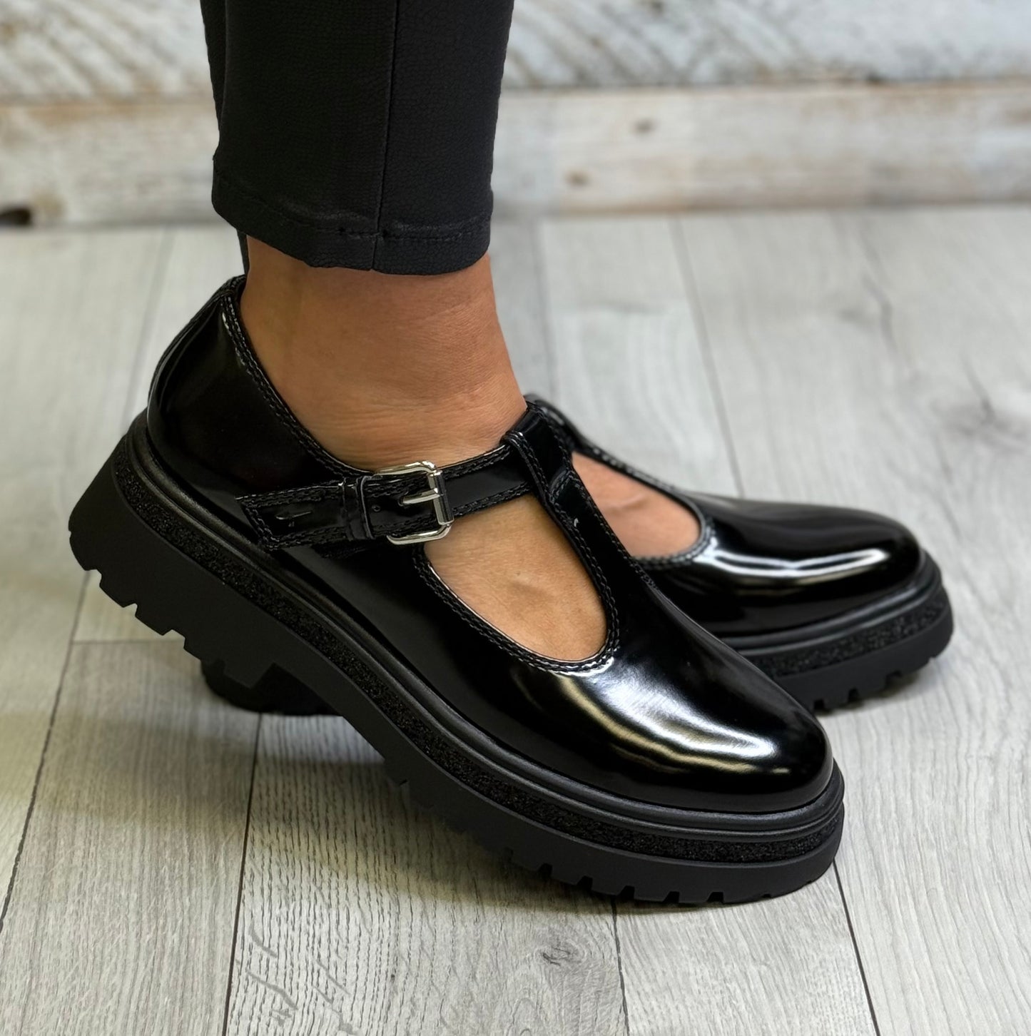 Tamaris - Black Patent Strap Shoe