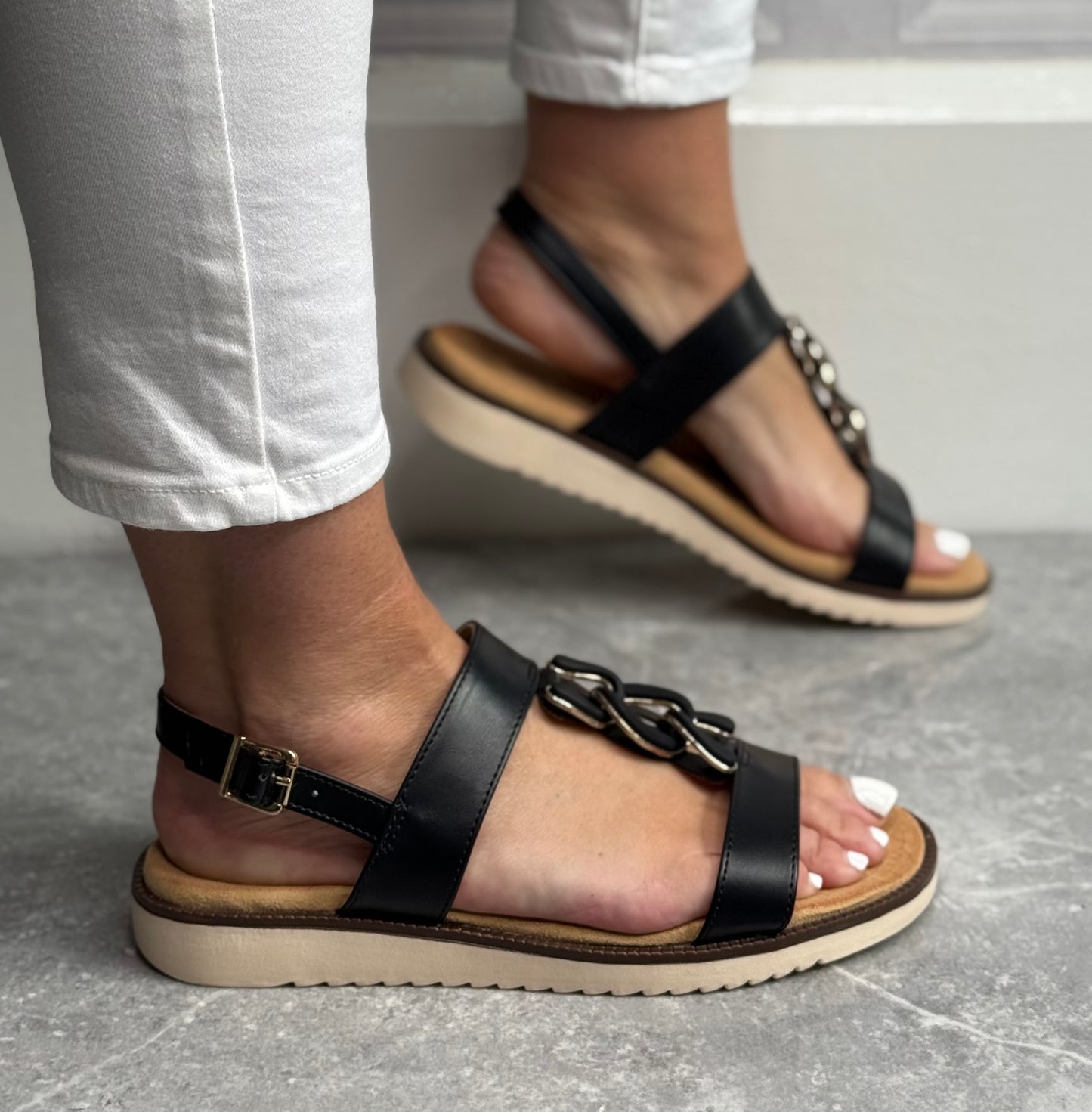 Lotus - 'Joana' Black Strap Sandal