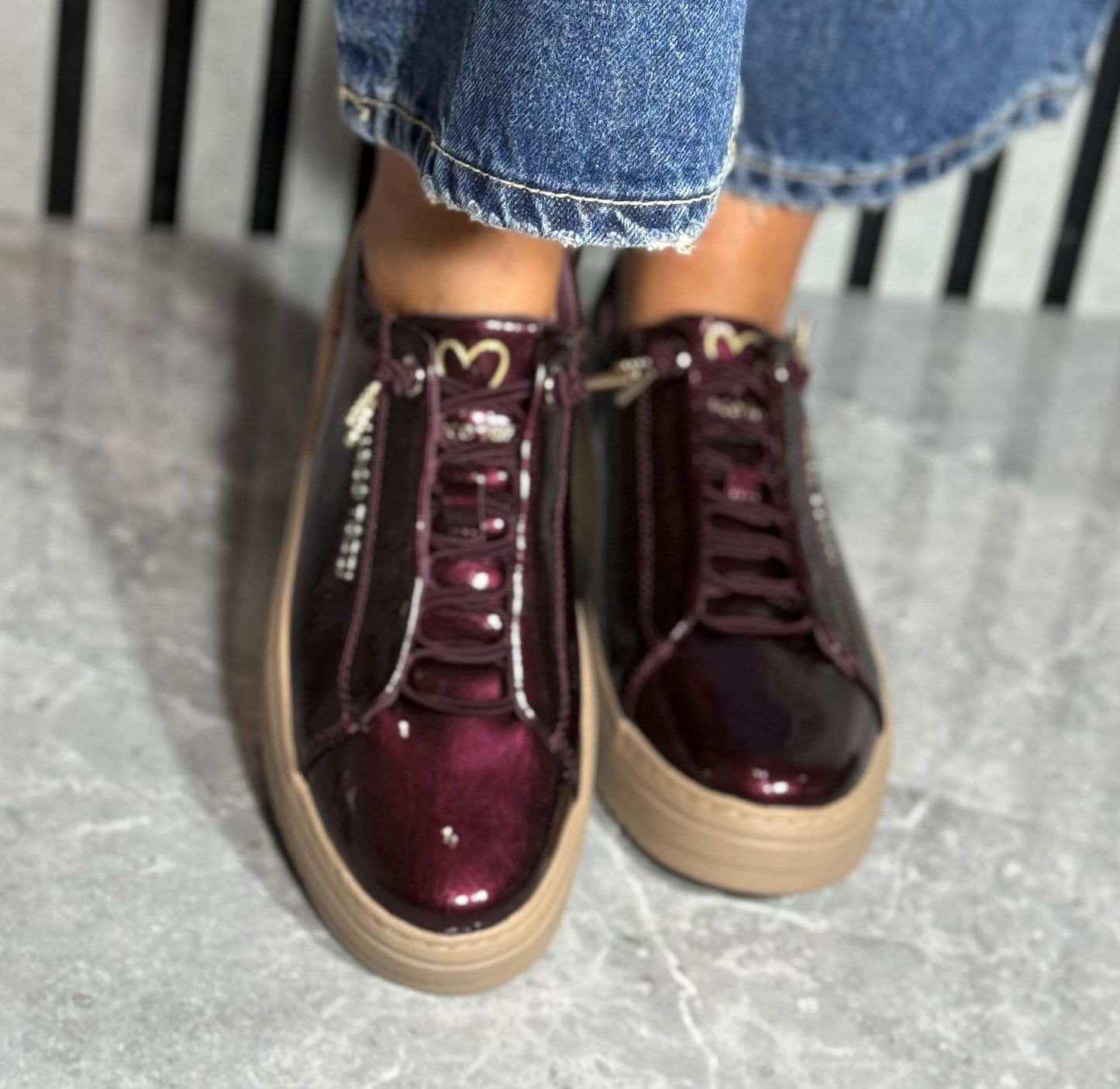 Marco Tozzi - Mulberry Patent Slip On Trainer