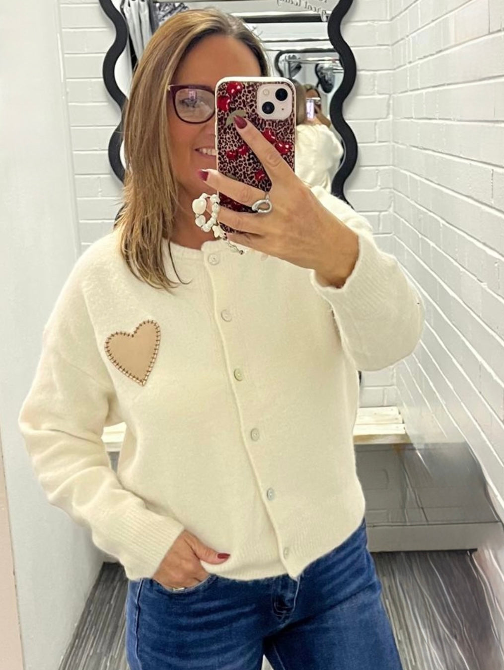 Cream Heart Detail Cardigan.