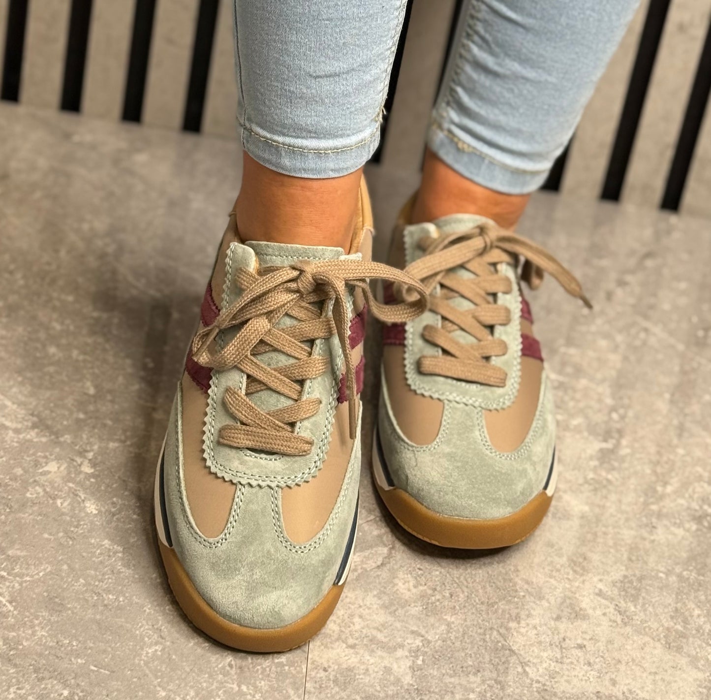 Drilleys- 'Seventy Three' Cocomint Stripe Trainer