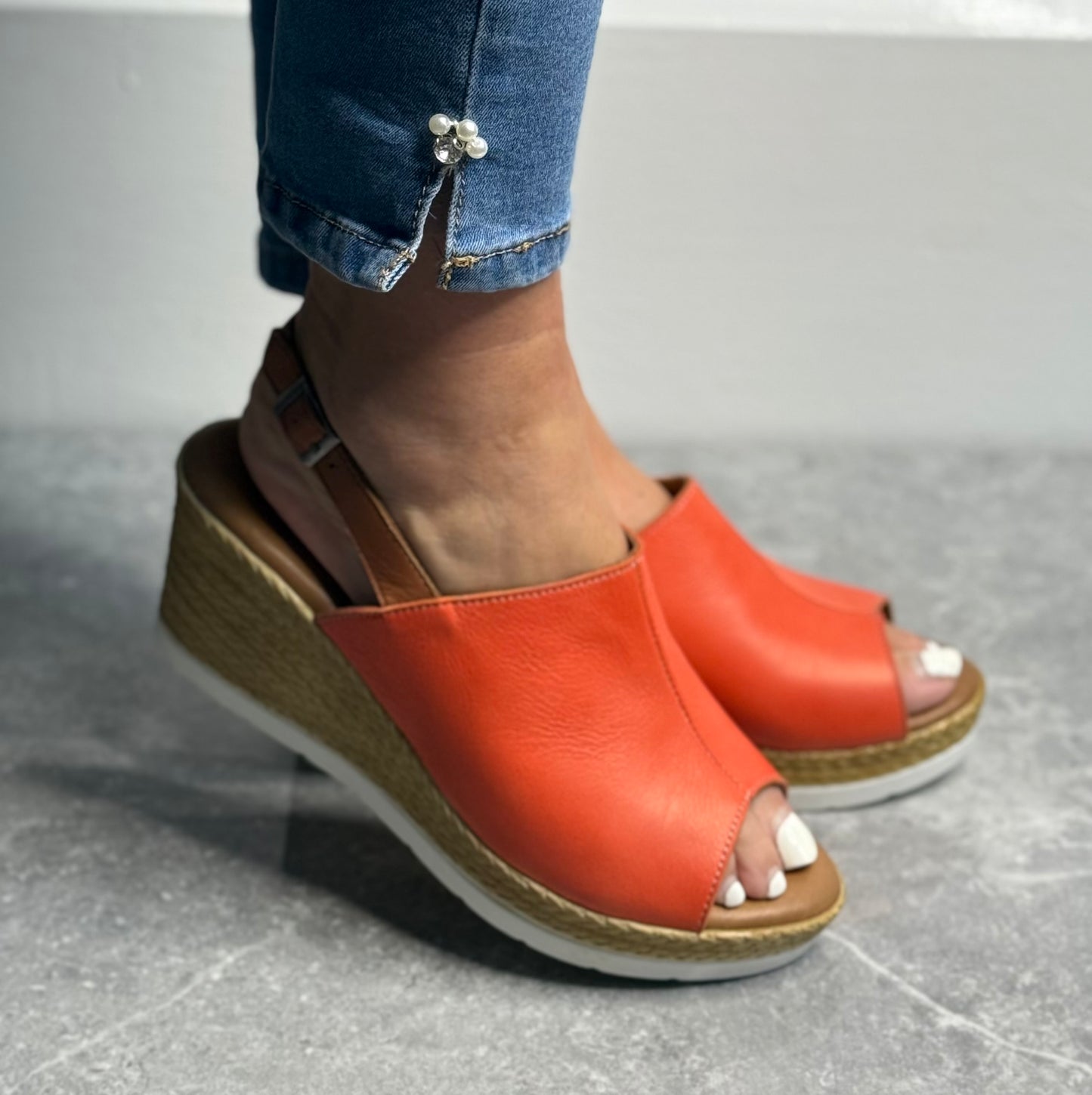 Shoozy - 'Naomi' Burnt Orange Leather Wedge Sandal