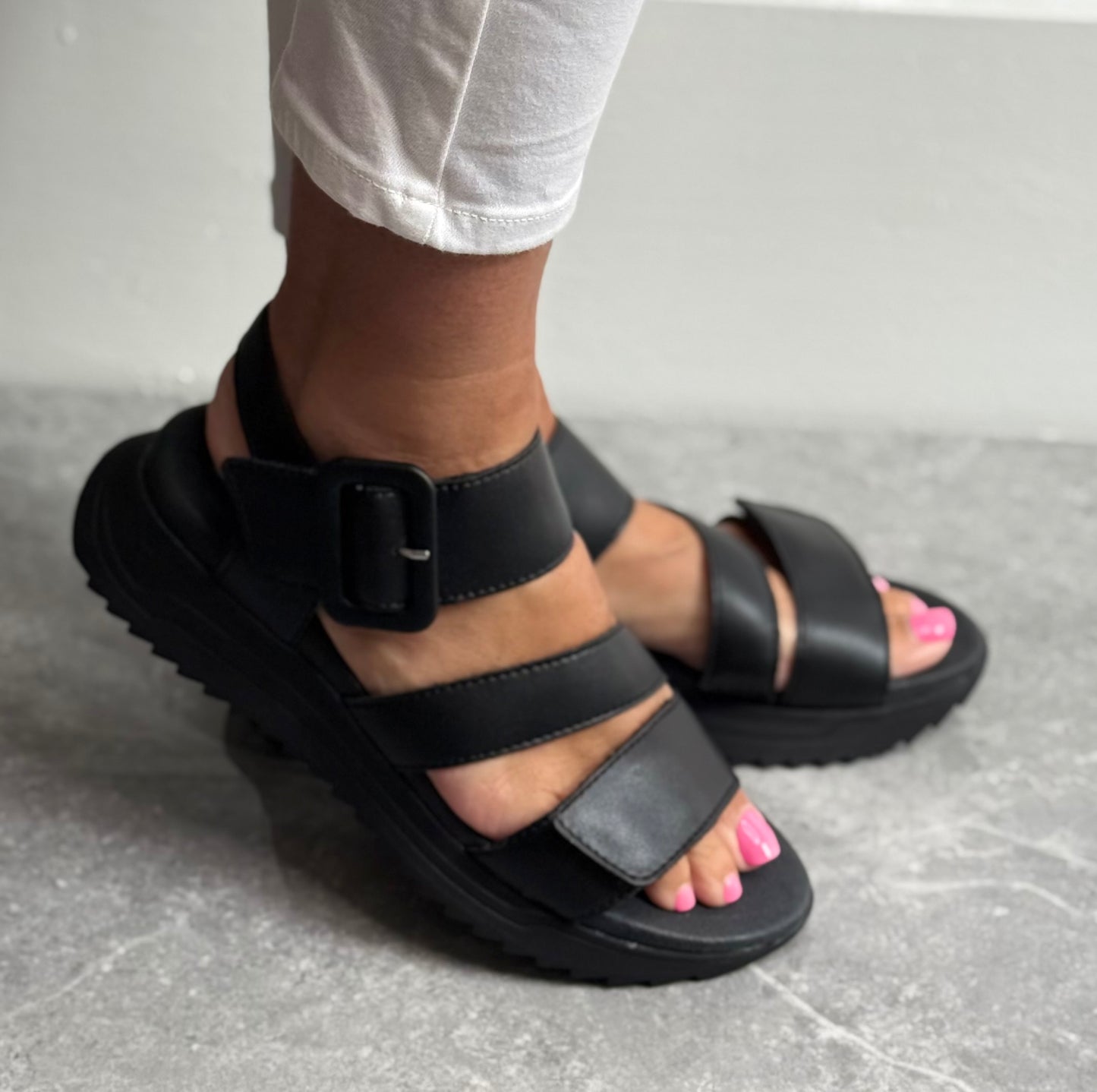 Rieker - Black Strap Leather Sandal