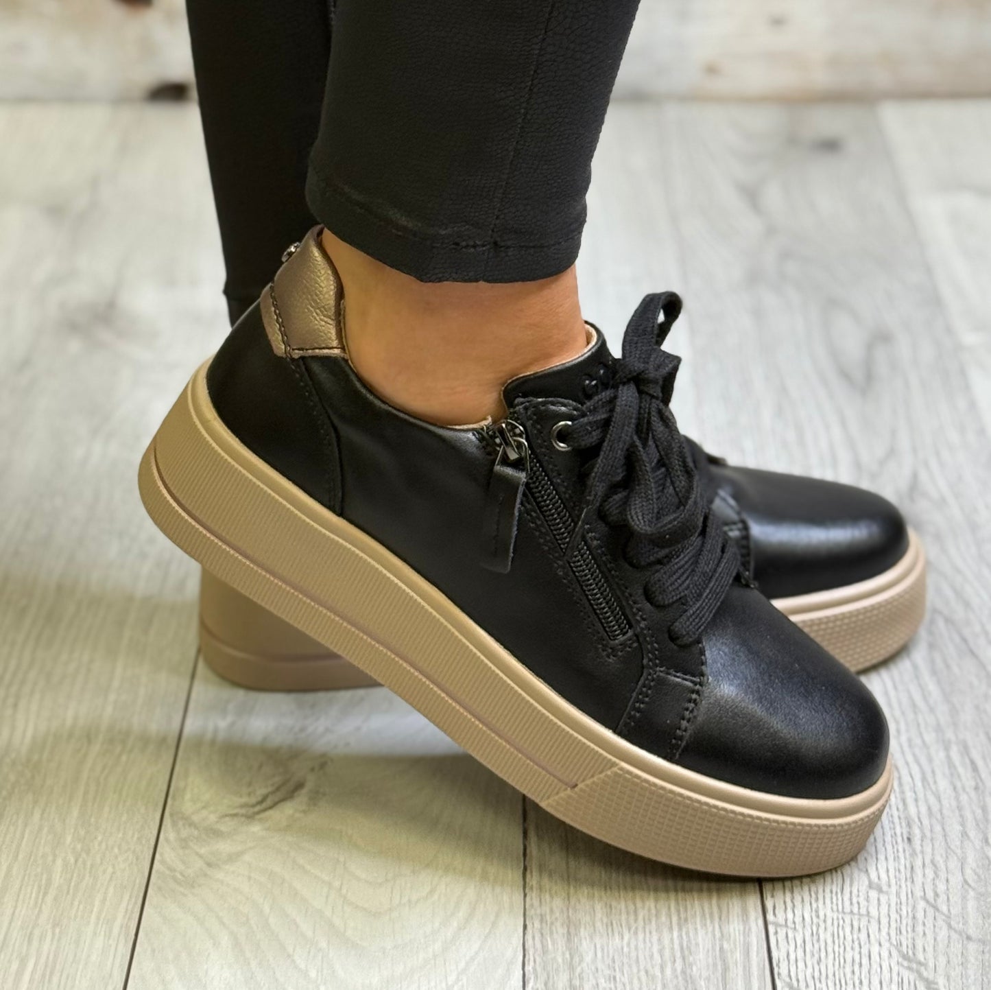 Patrizio Como - 'Ravenna' Matt Black Platform Trainer